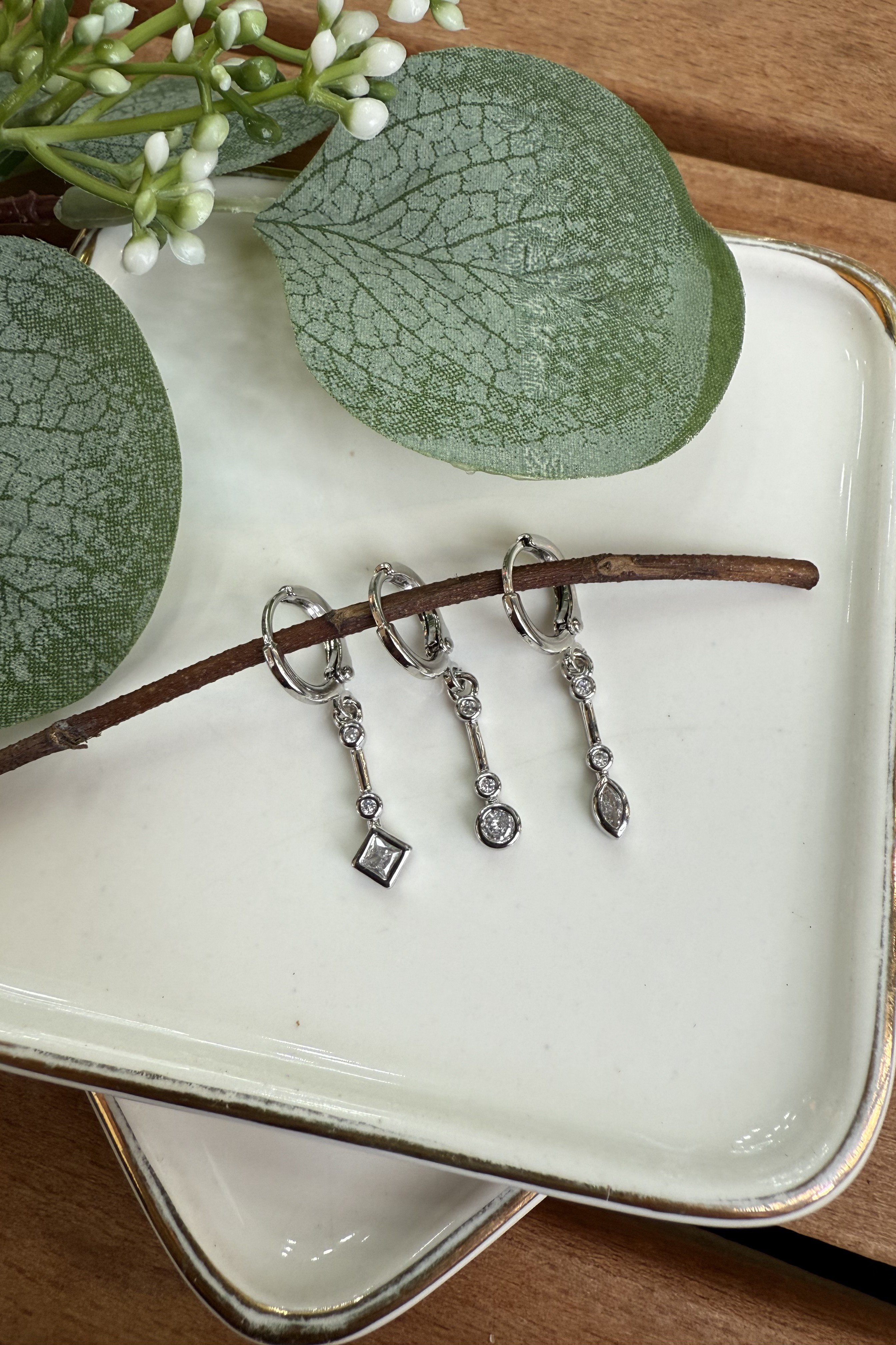 14K Altın Kaplama Sallantılı 3'lü Küpe Seti Silver
