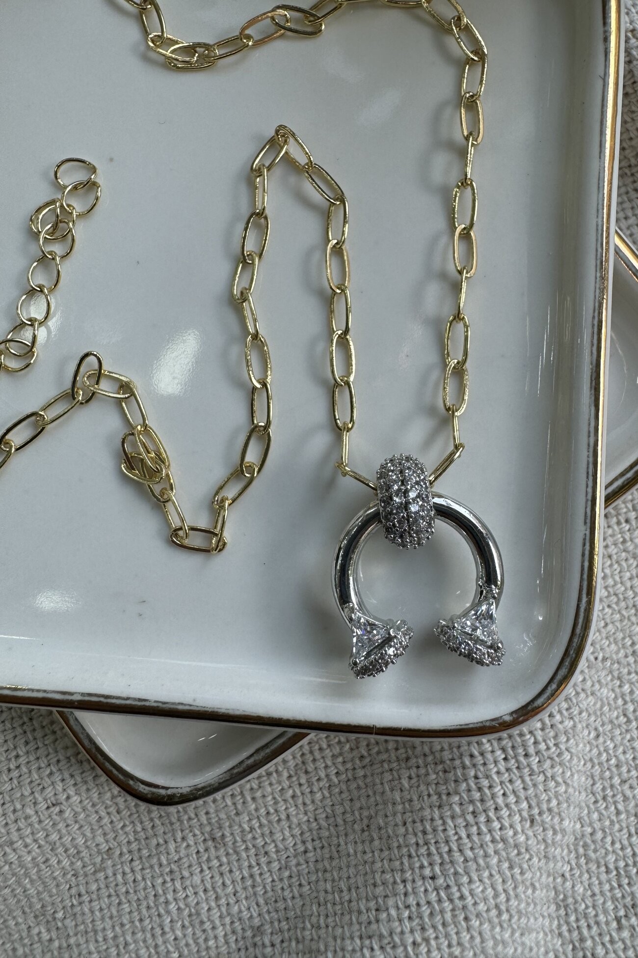 14K Altın Kaplama Taşlı Lades Kolye 47cm