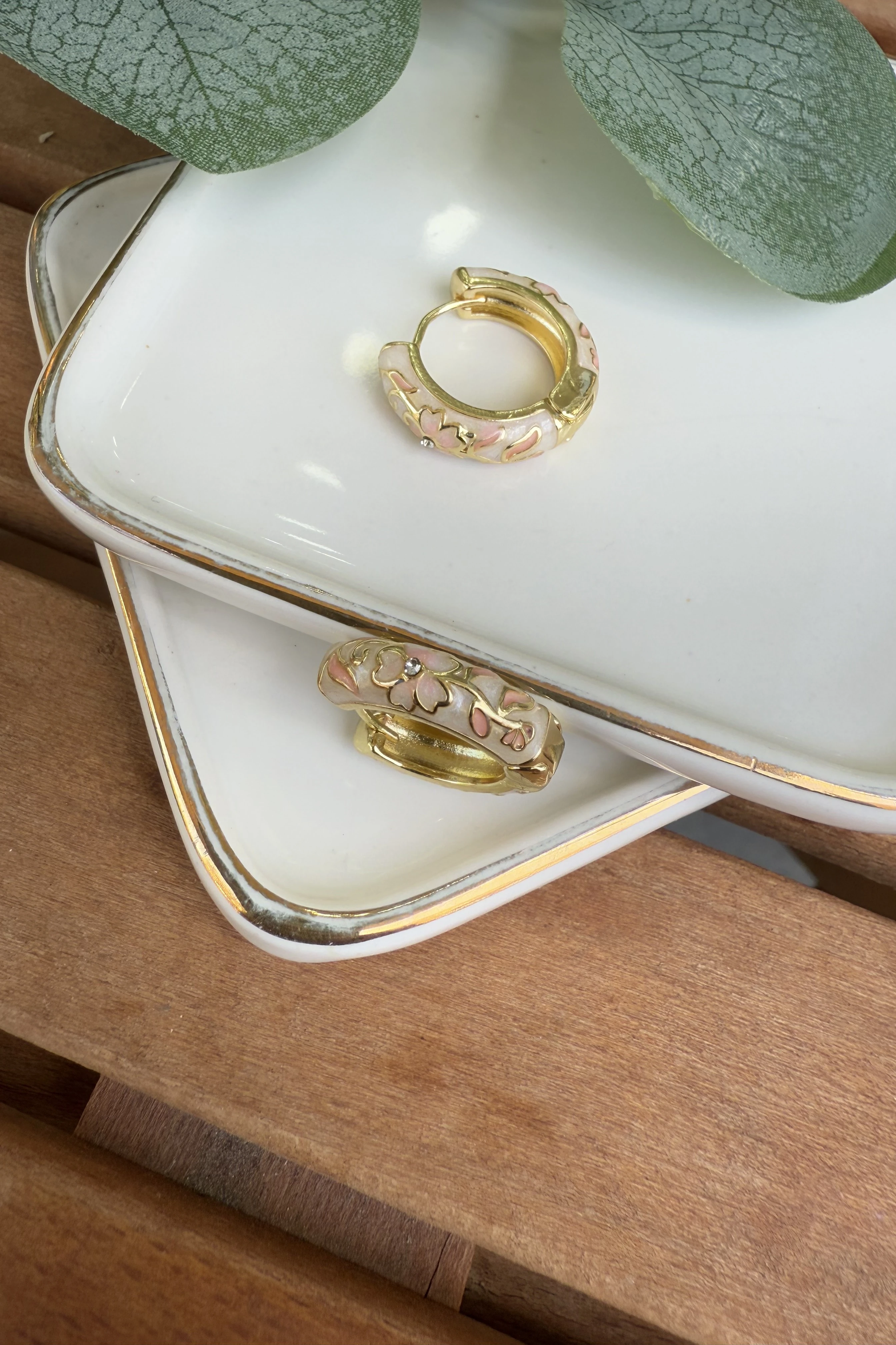 14K Altın Kaplama Toz Pembe & Krem Mineli Lisa Küpe