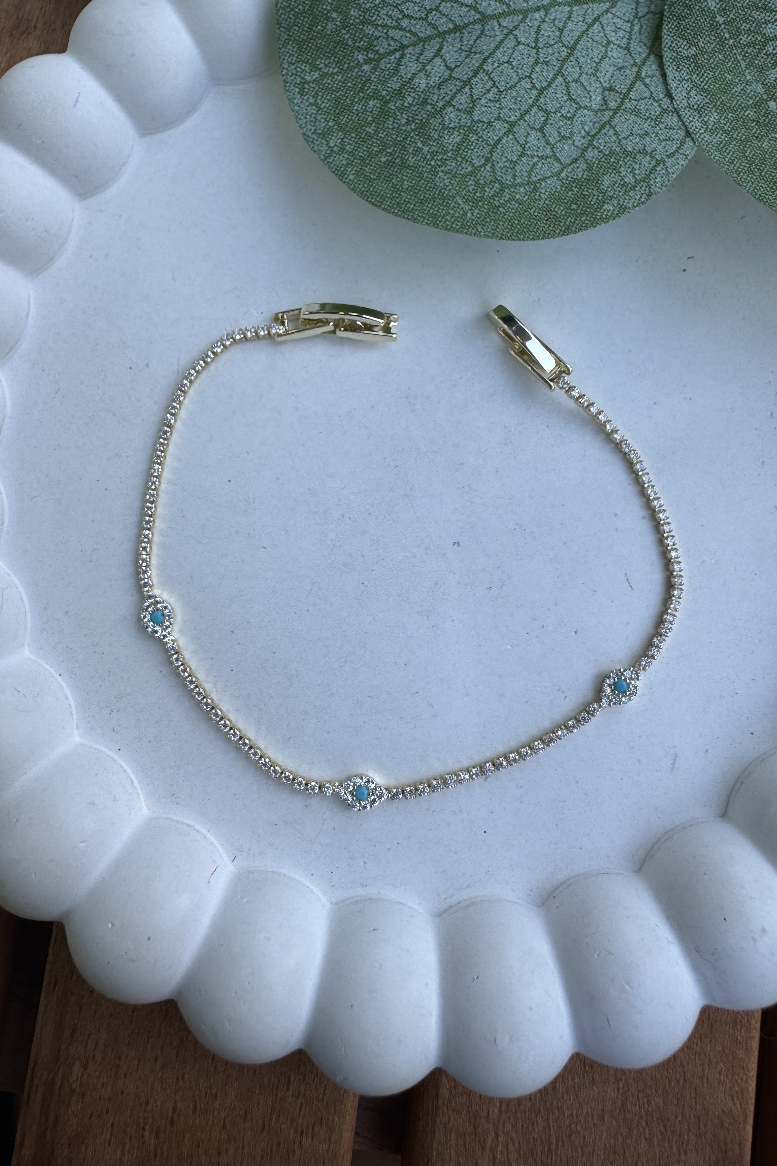14K Altın Kaplama Minimal Üç Gözlü Su Yolu Bileklik Gold 16+1cm