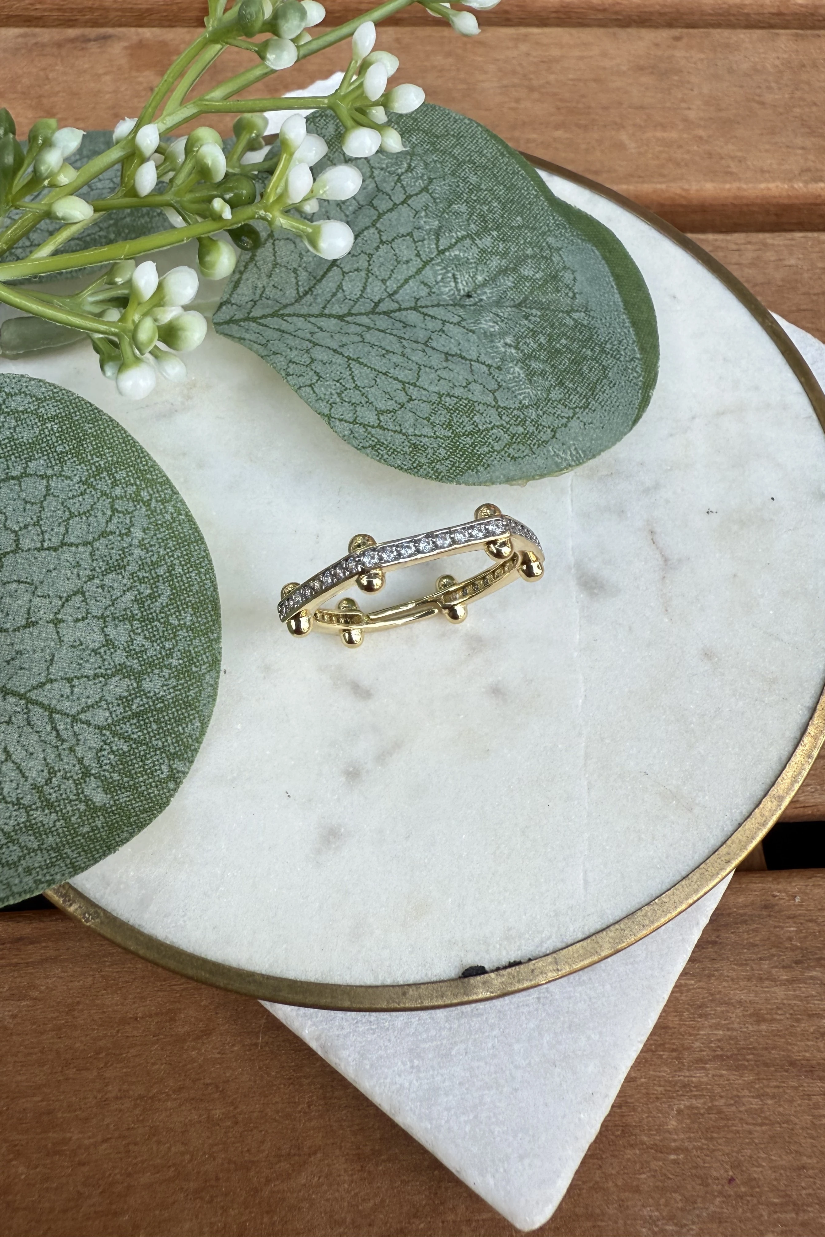 14K Altın Kaplama Beyaz Taşlı Marka Yüzük