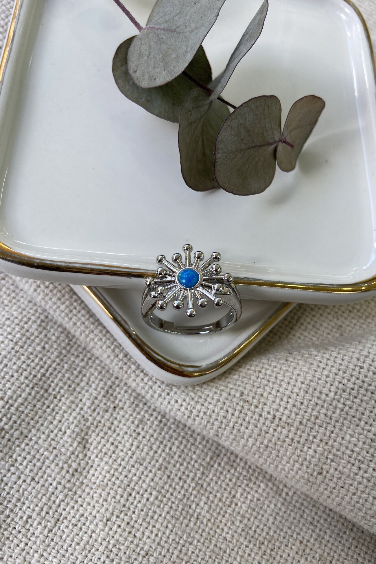 14K Altın Kaplama Mavi Opal Kar Tanesi Yüzük Silver