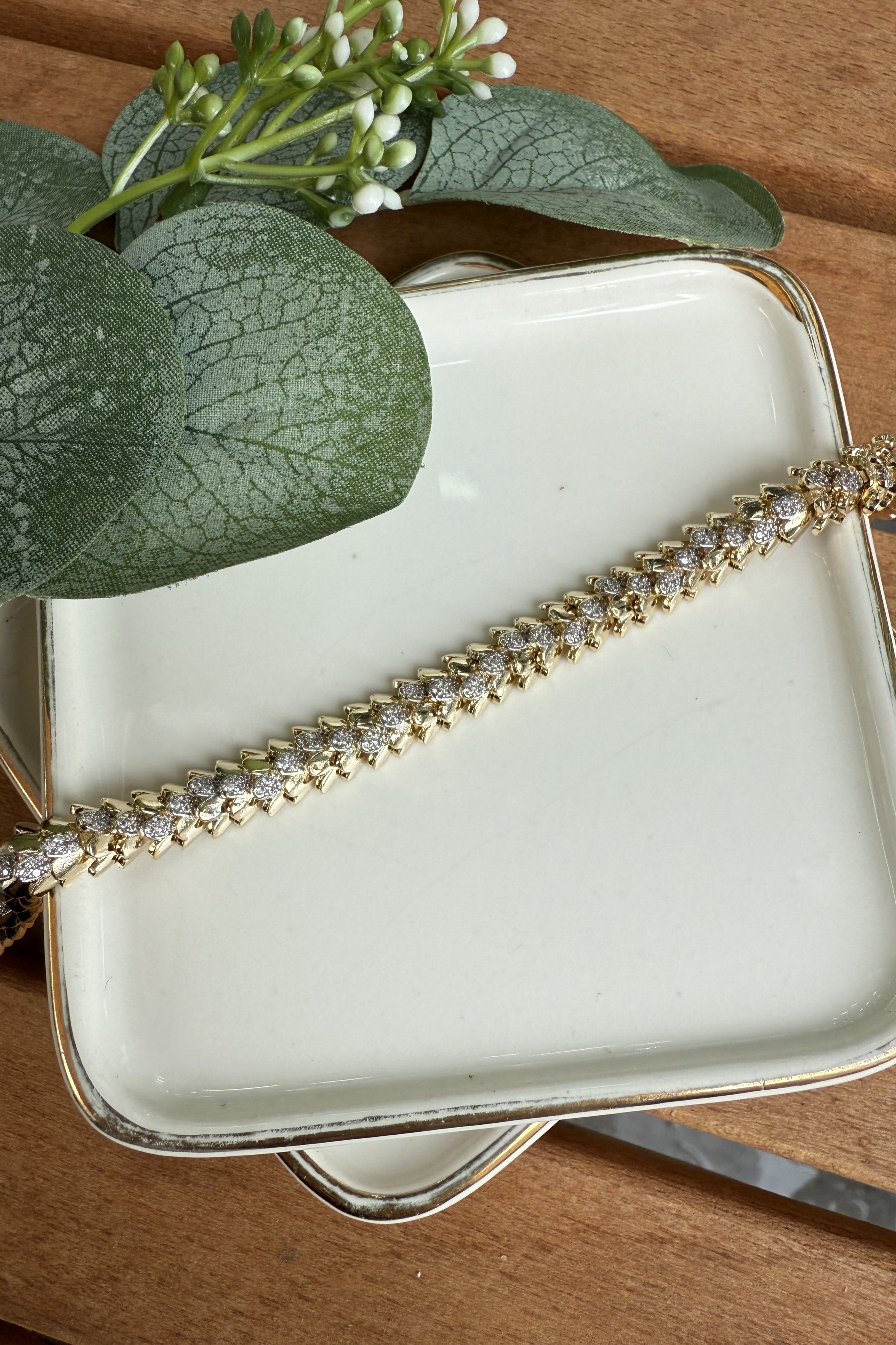 14K Altın Kaplama Eklemli Taşlı Bileklik 17cm