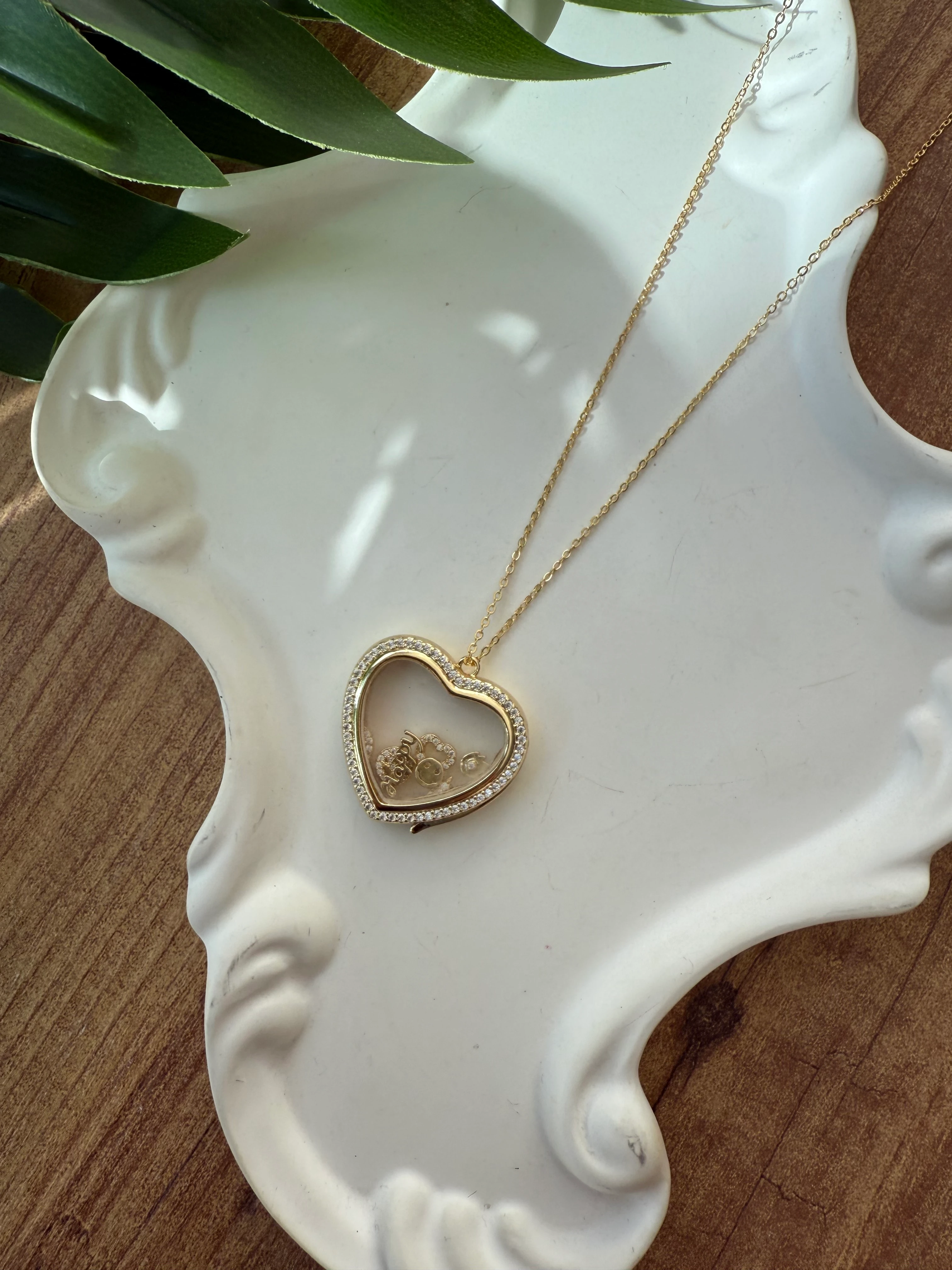 14K Altın Kaplama Charmlı Kolye 'Happy' Gold 50cm