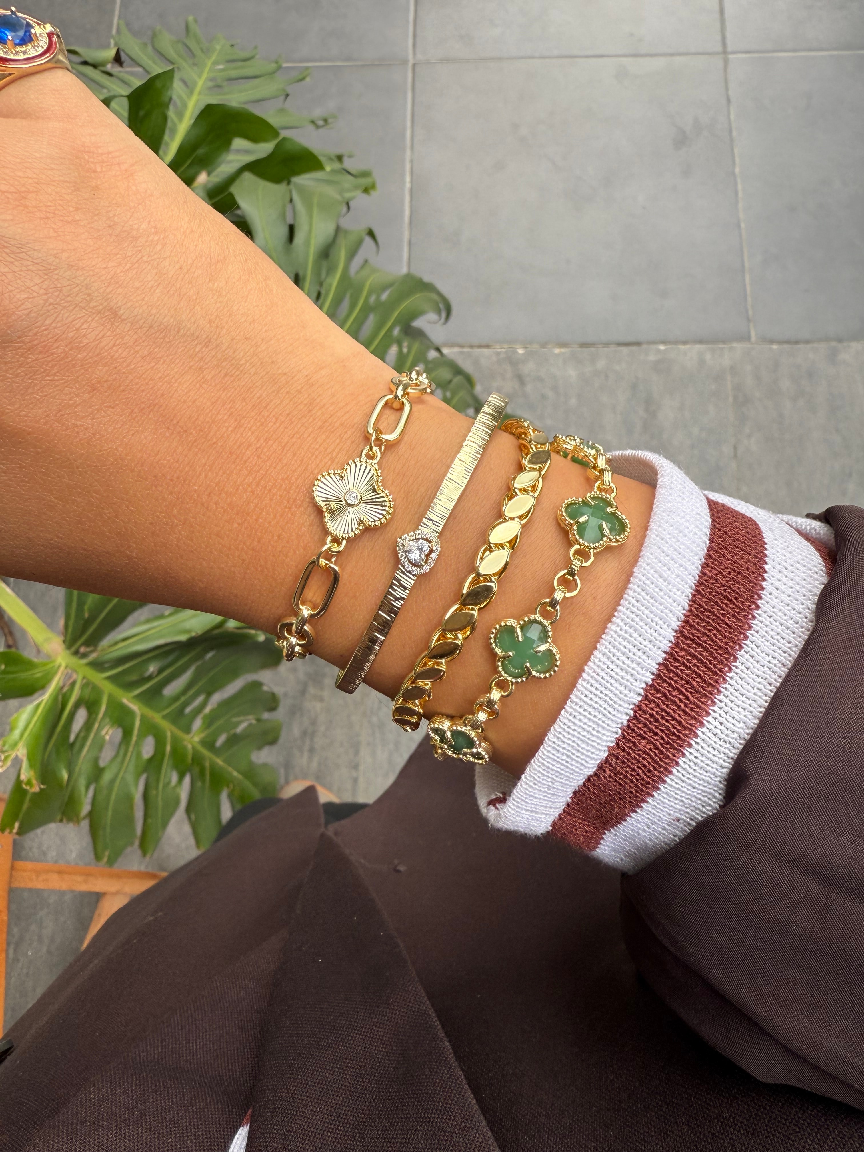 14K Altın Kaplama Ortası Tek Yonca Bileklik 17+4cm