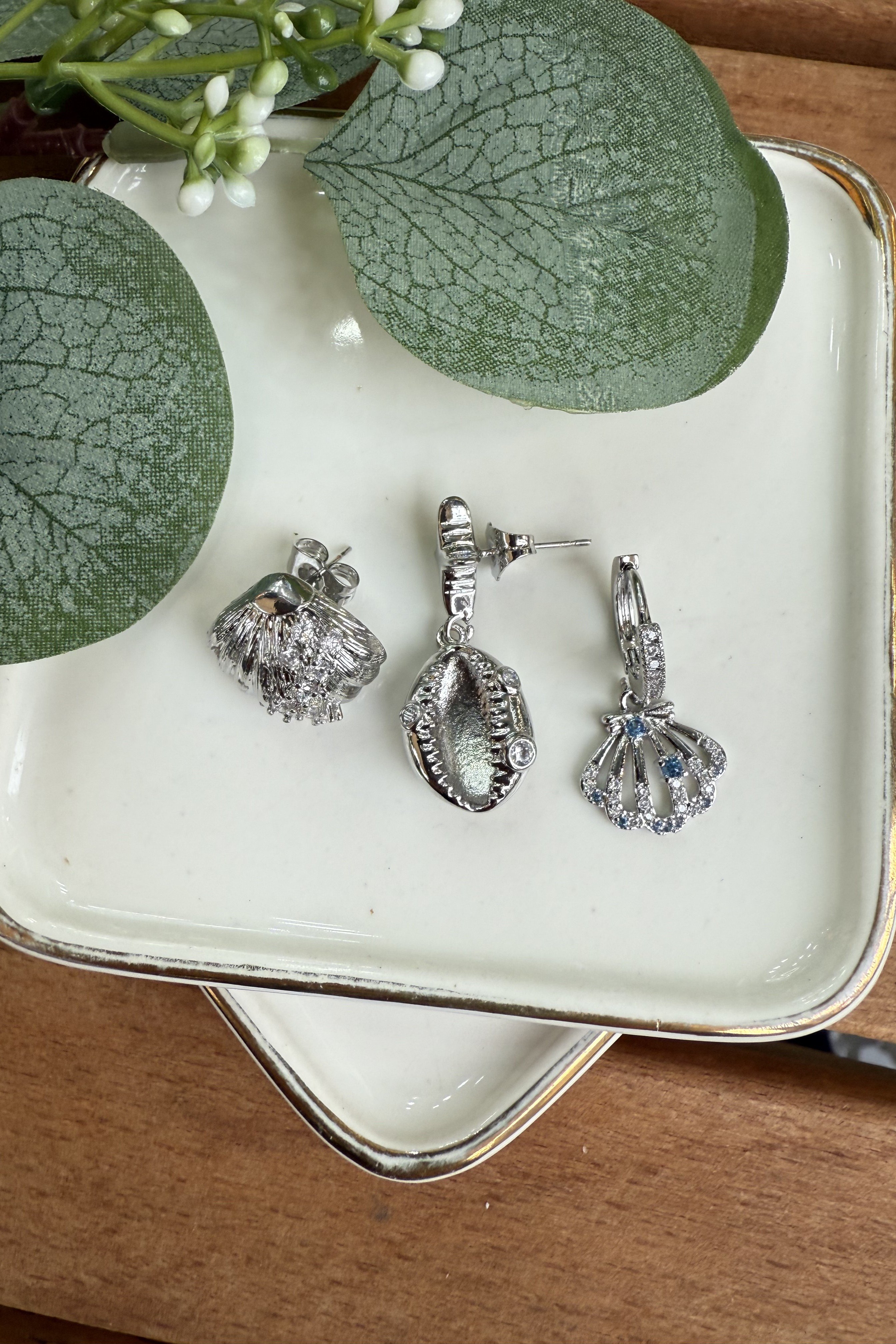 14K Altın Kaplama Summer 3'lü Küpe Seti Silver
