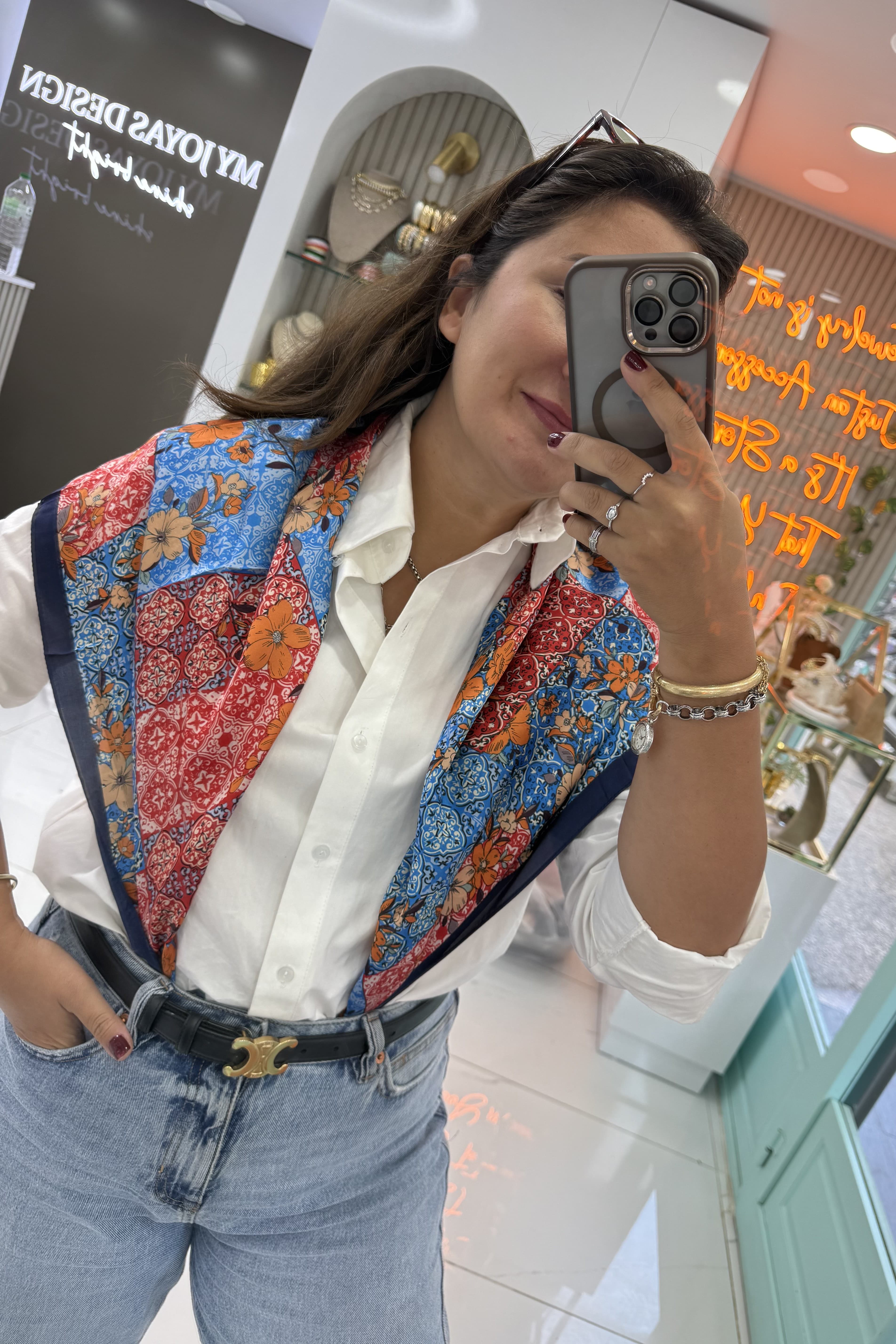 Patchwork Detaylı Fular 90*90cm