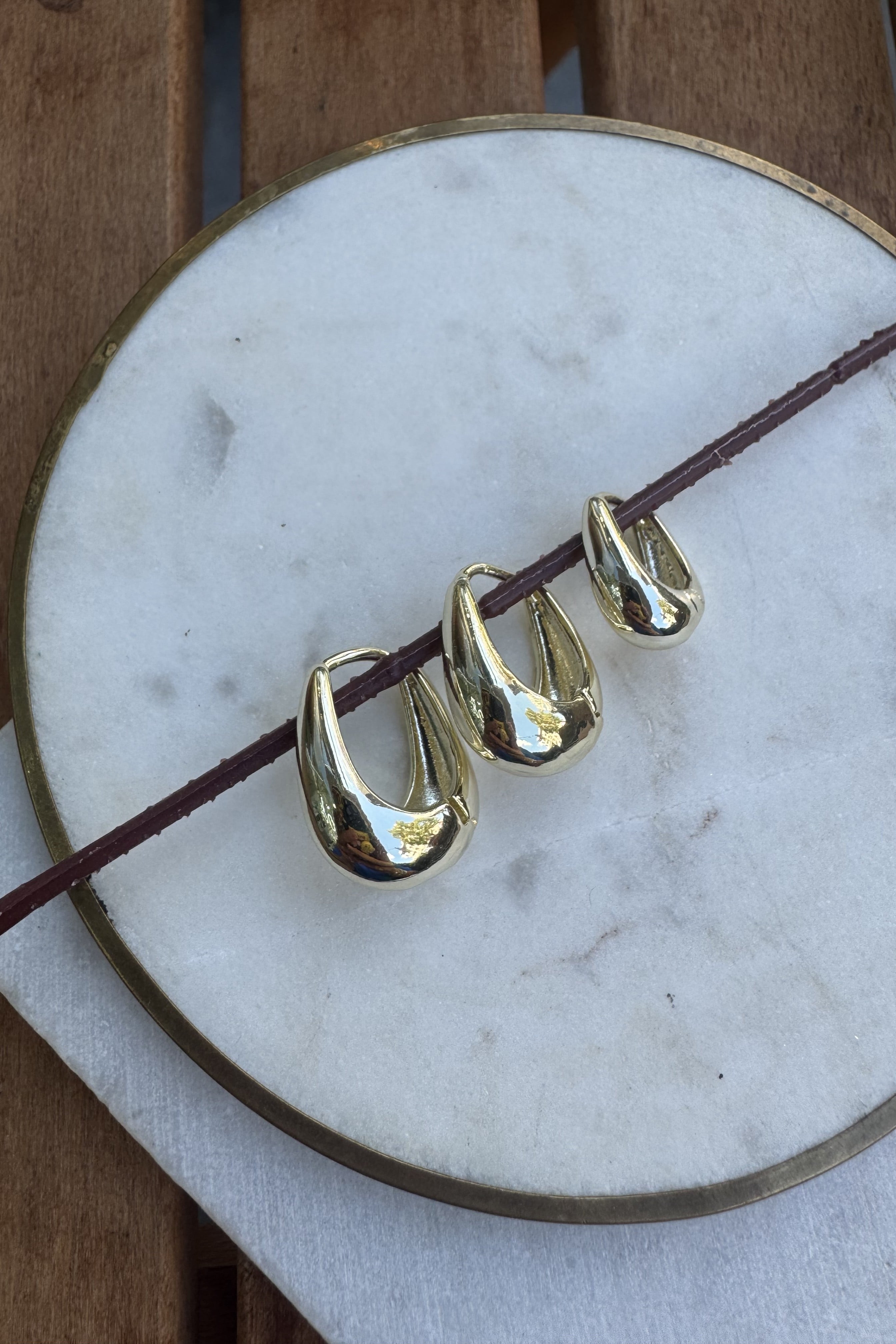 14K Altın Kaplama Oval 3'lü Küpe Seti
