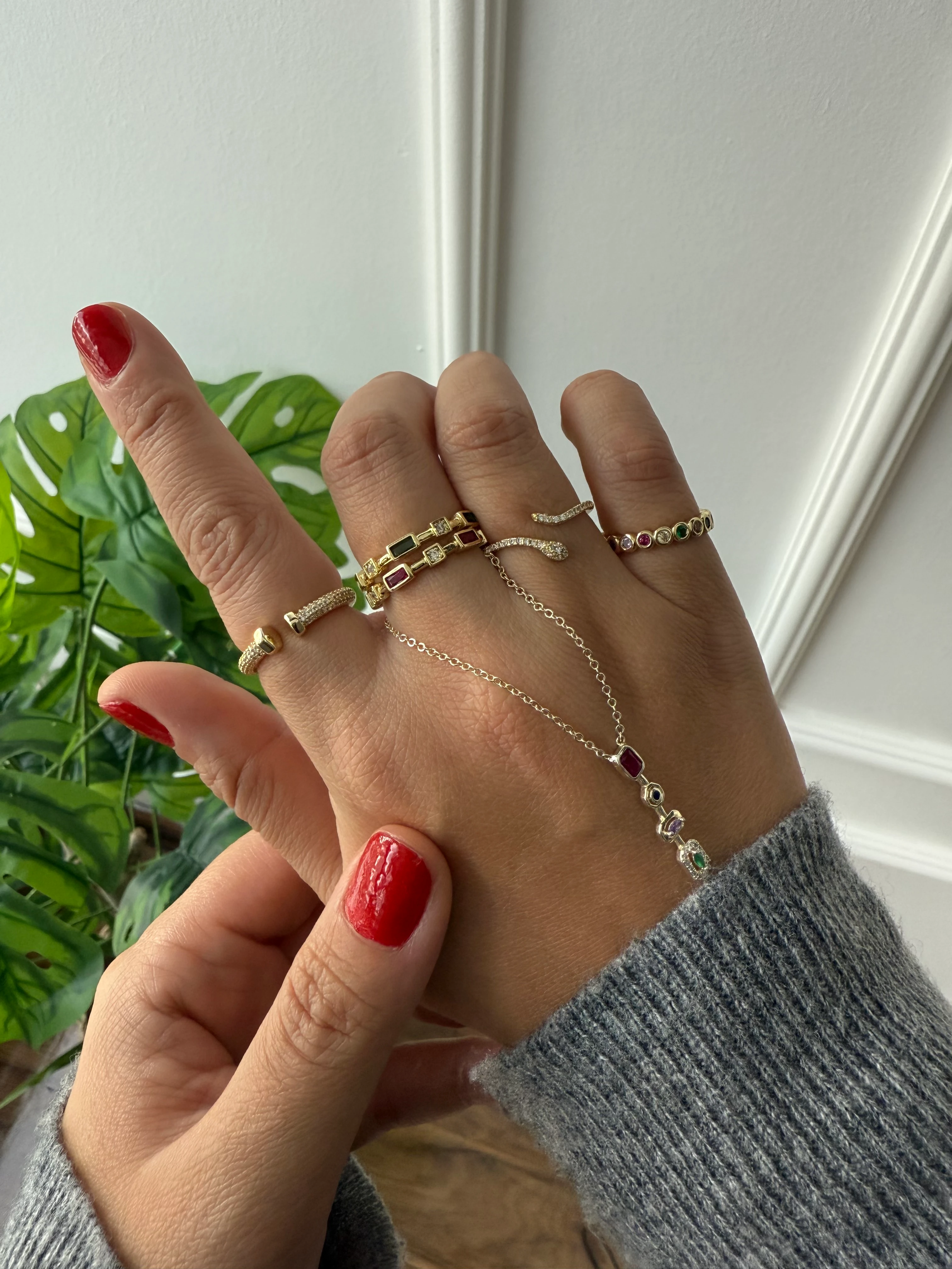 14K Altın Kaplama Minimal Taşlı Yılan Yüzük