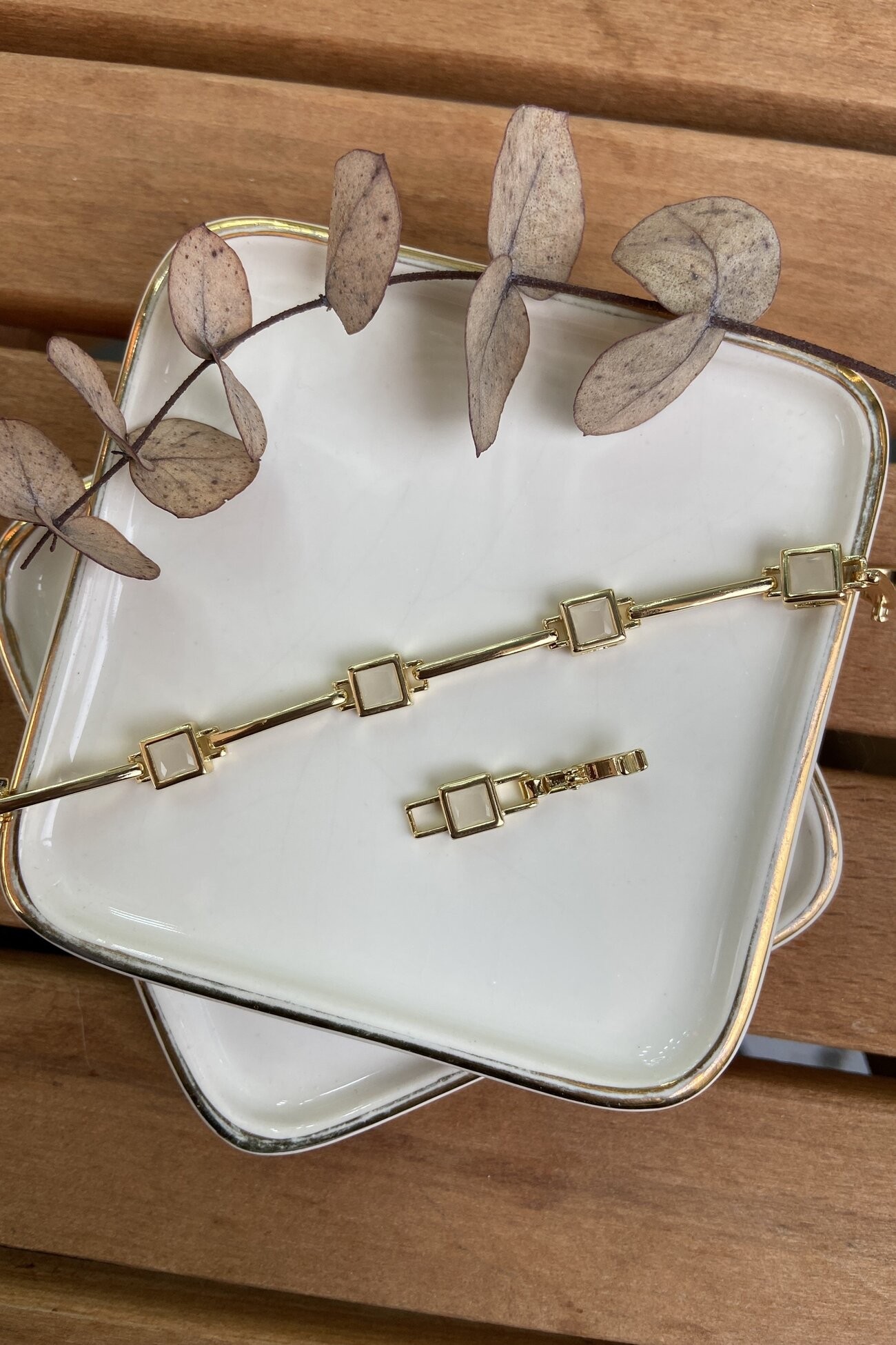 14K Altın Kaplama Ay Taşı Geçişli Bileklik 17+2cm