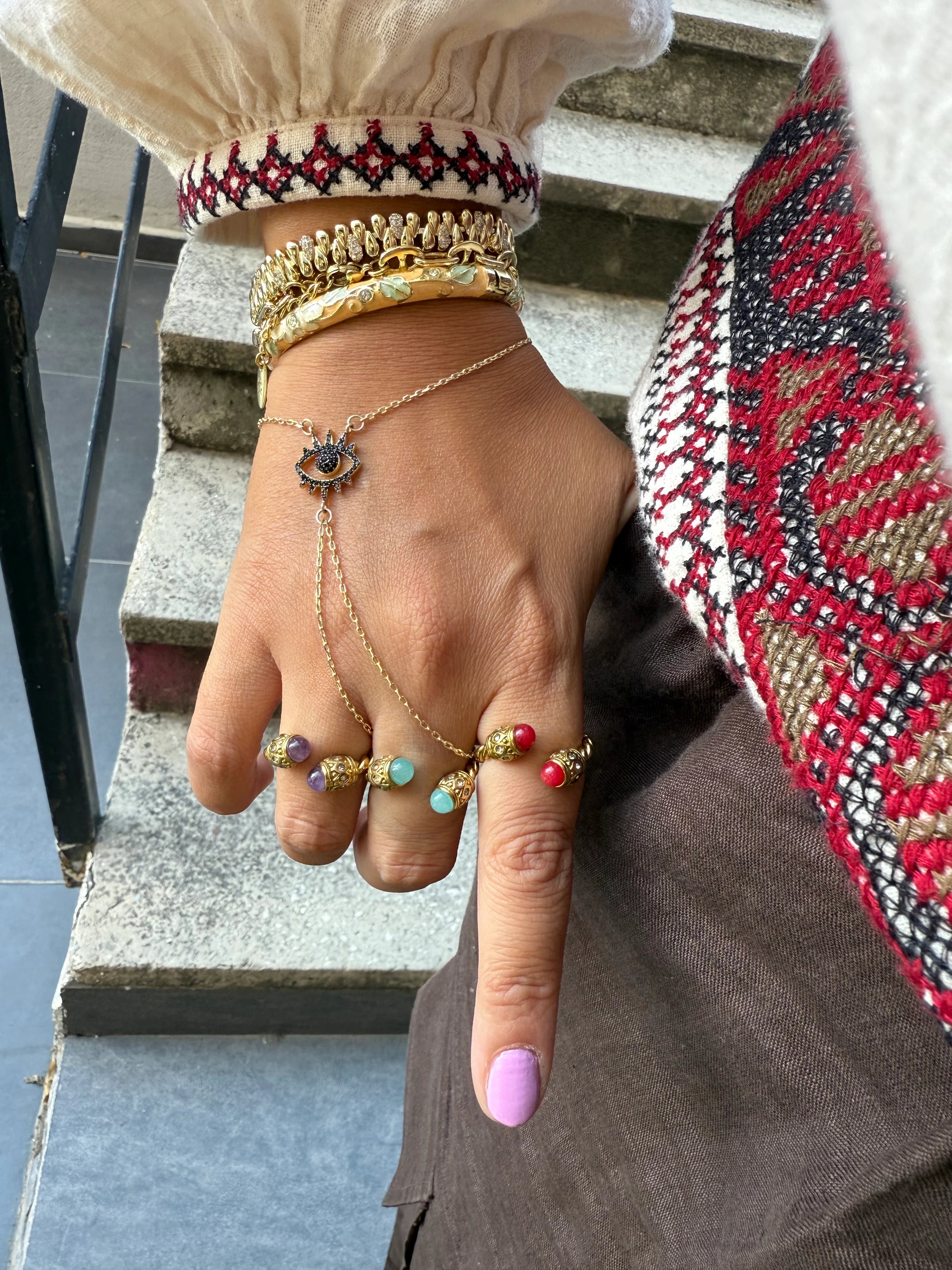 Çelik Turkuaz Taşlı Etnik Yüzük