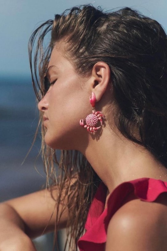 ZR Model Pembe Mineli Yengeç Küpe