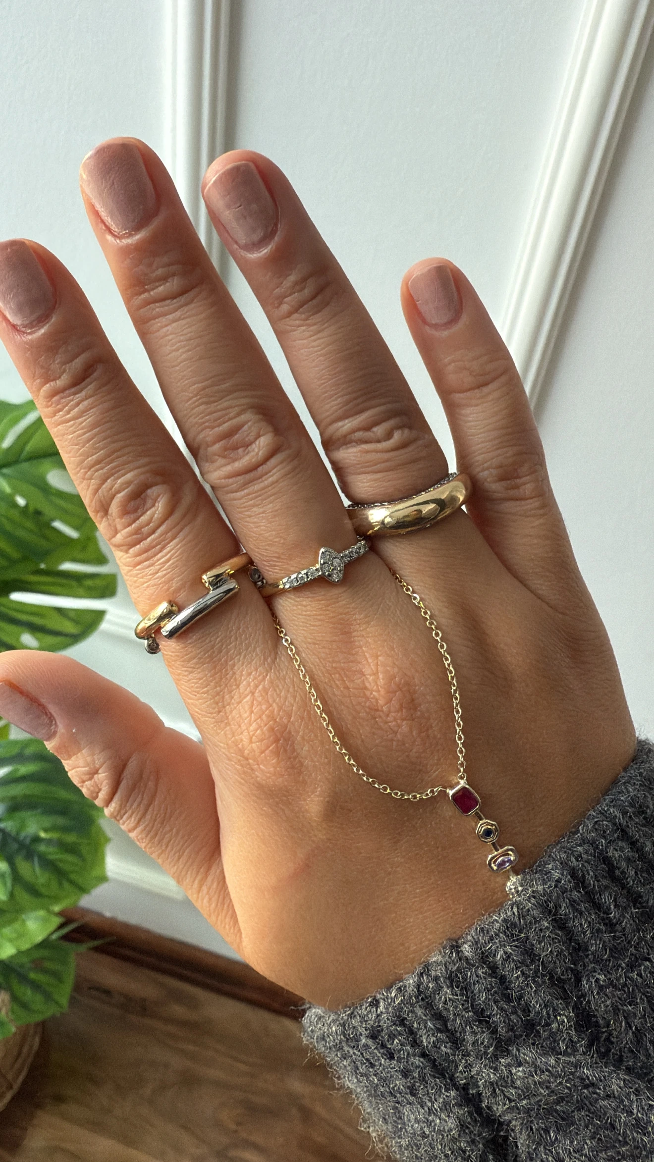 14K Altın Kaplama Ortası Badem Taşlı Nostalji Yüzük