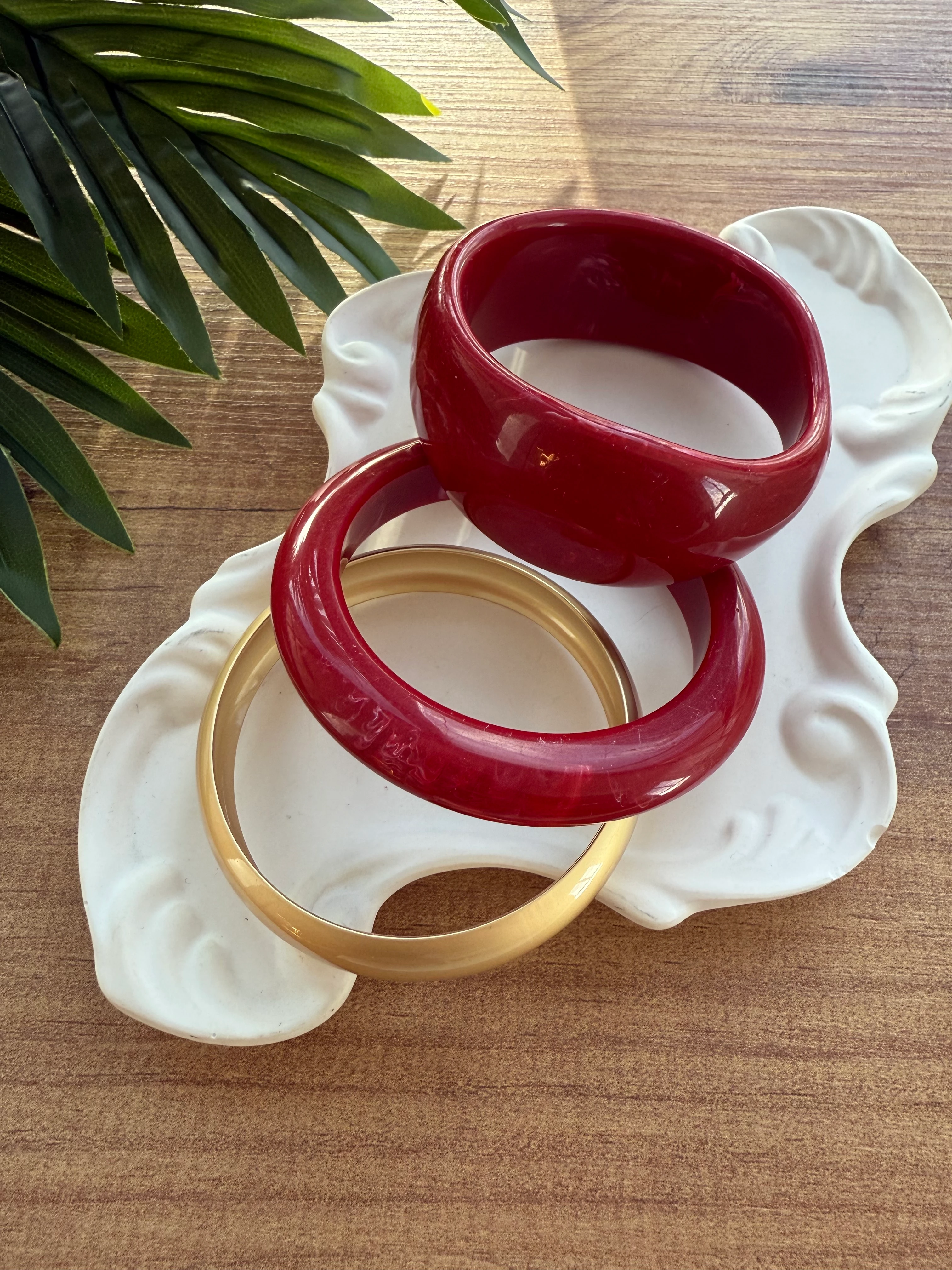 Kırmızı Akrilik Yuvarlak Form 3'lü Bilezik Seti 6.8cm