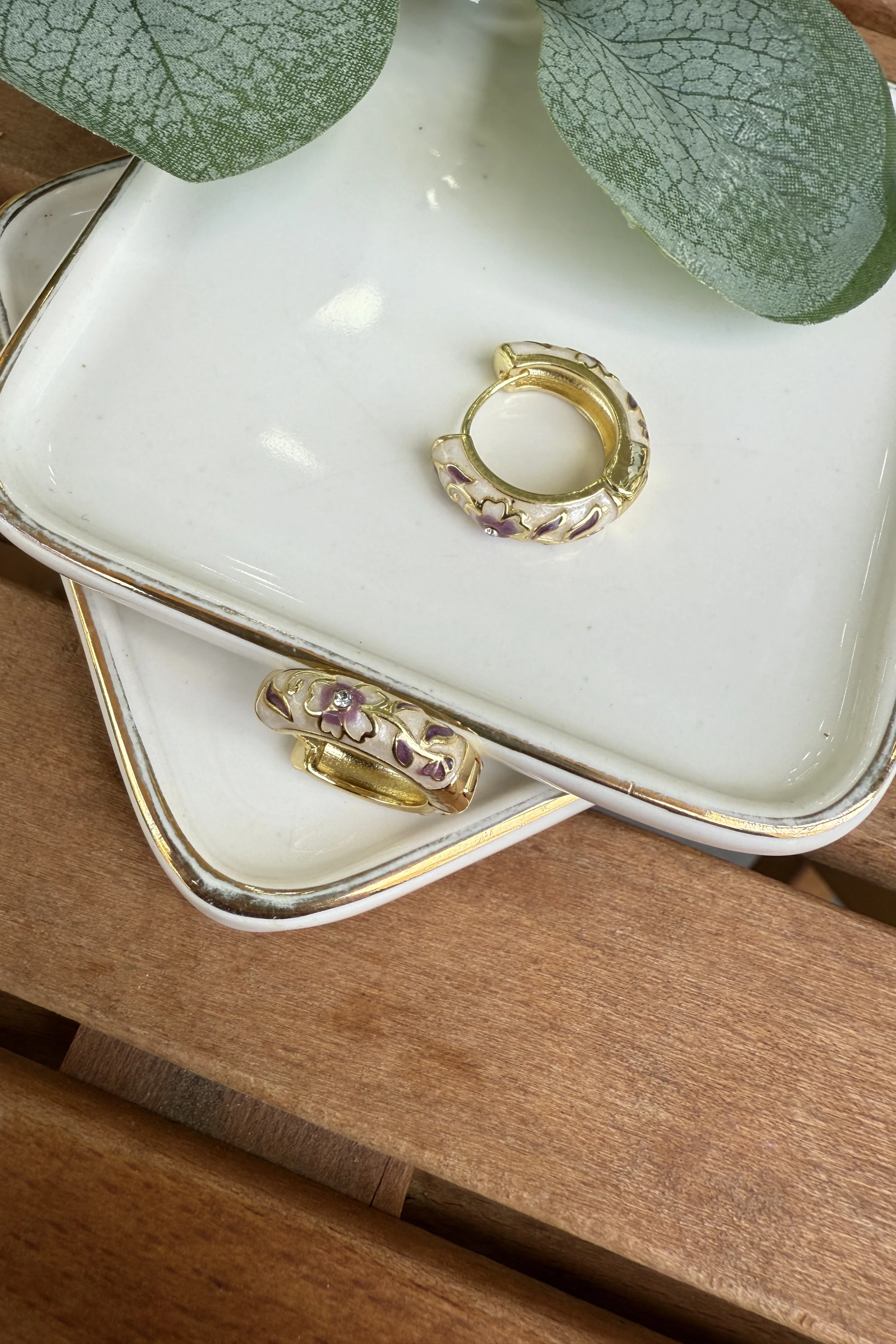 14K Altın Kaplama Mor & Krem Mineli Lisa Küpe