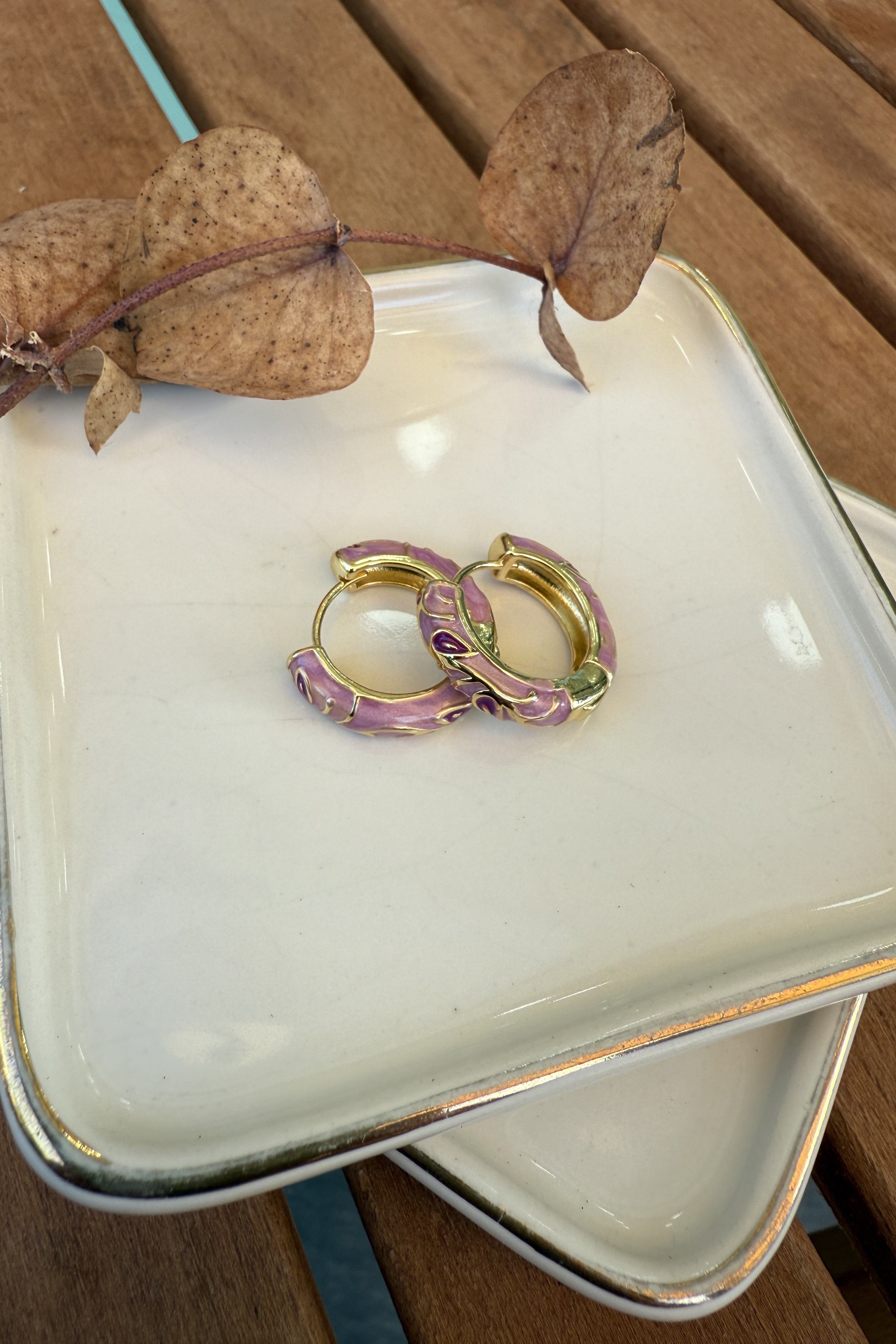 14K Altın Kaplama Mor Mineli Emily Küpe 2cm
