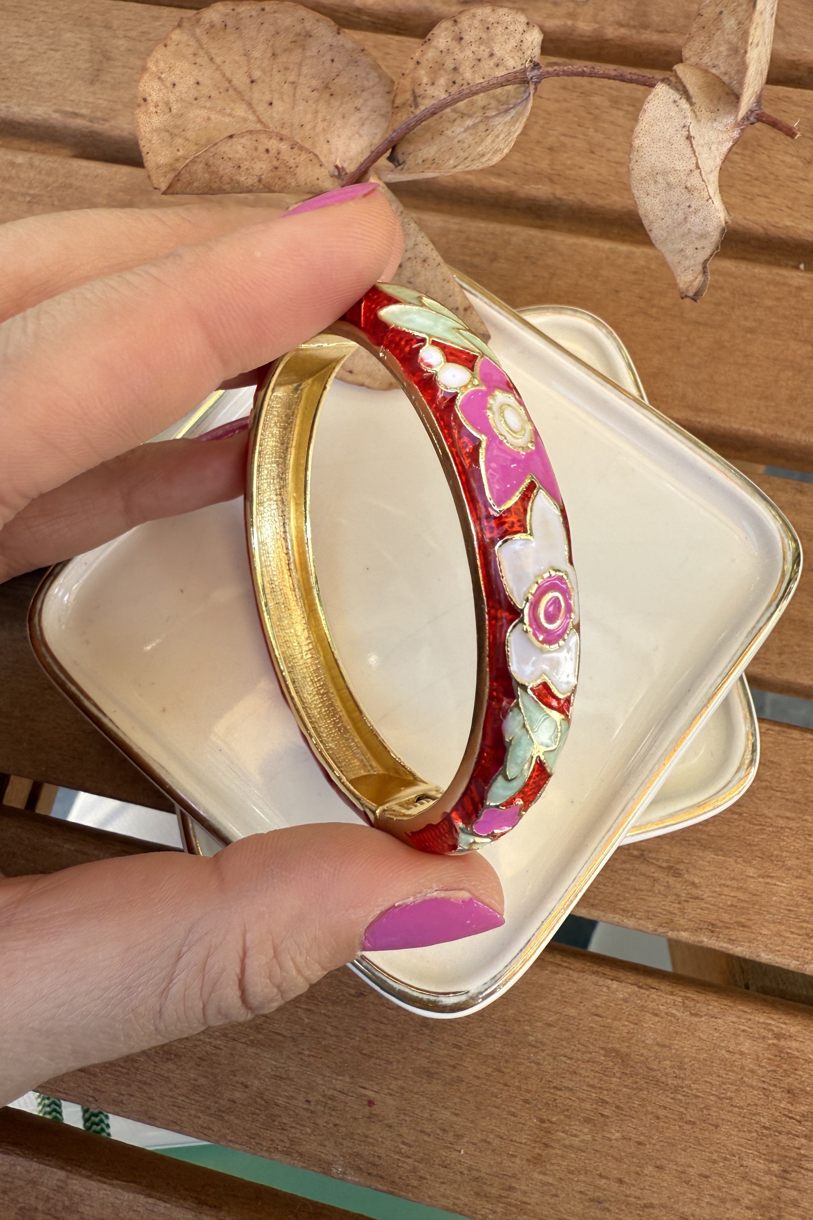 14K Altın Kaplama Orta Kırmızı Helen Bilezik 6cm