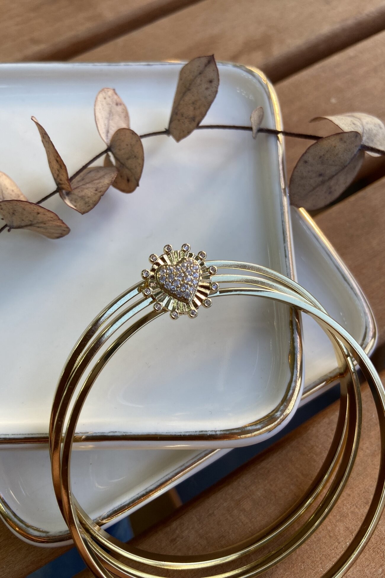 14K Altın Kaplama Kenarı Minik Taşlı Kalp Charm