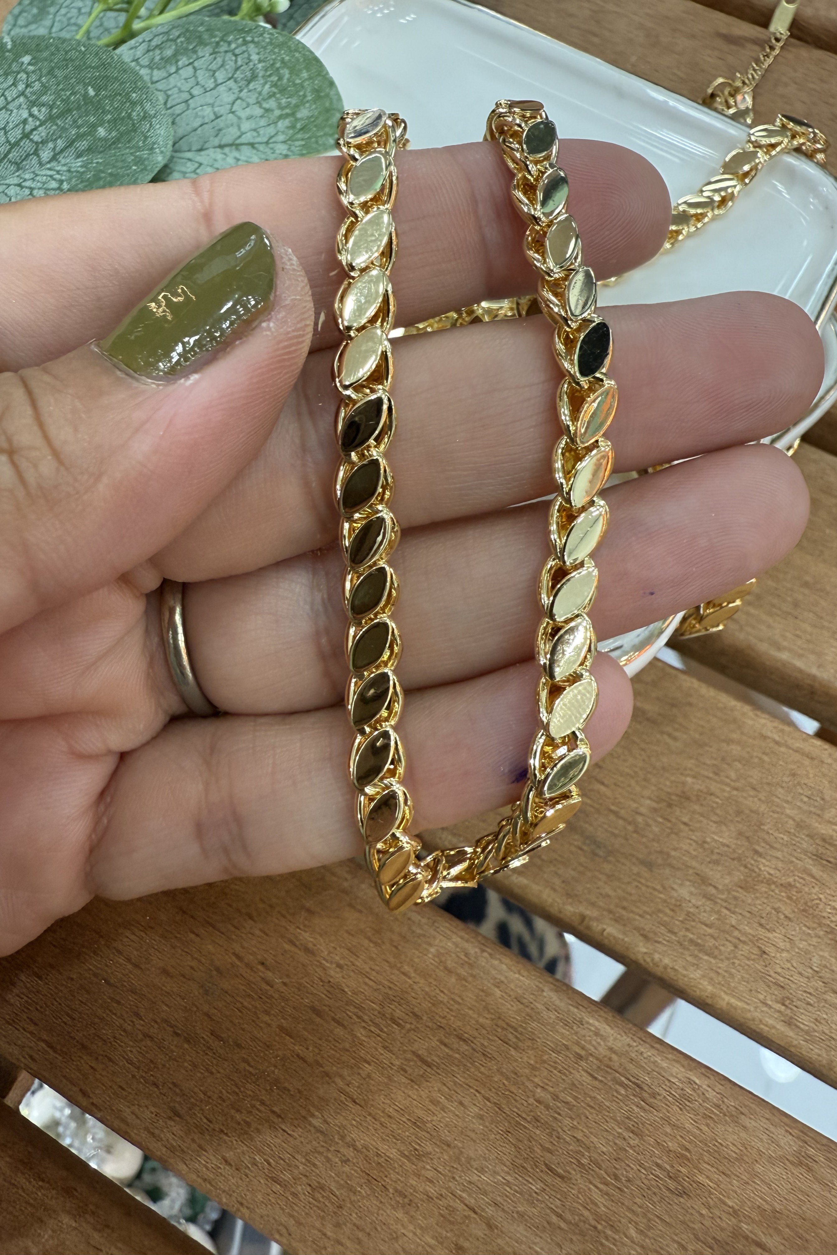 14K Altın Kaplama Arpa Zincir Kolye 67cm