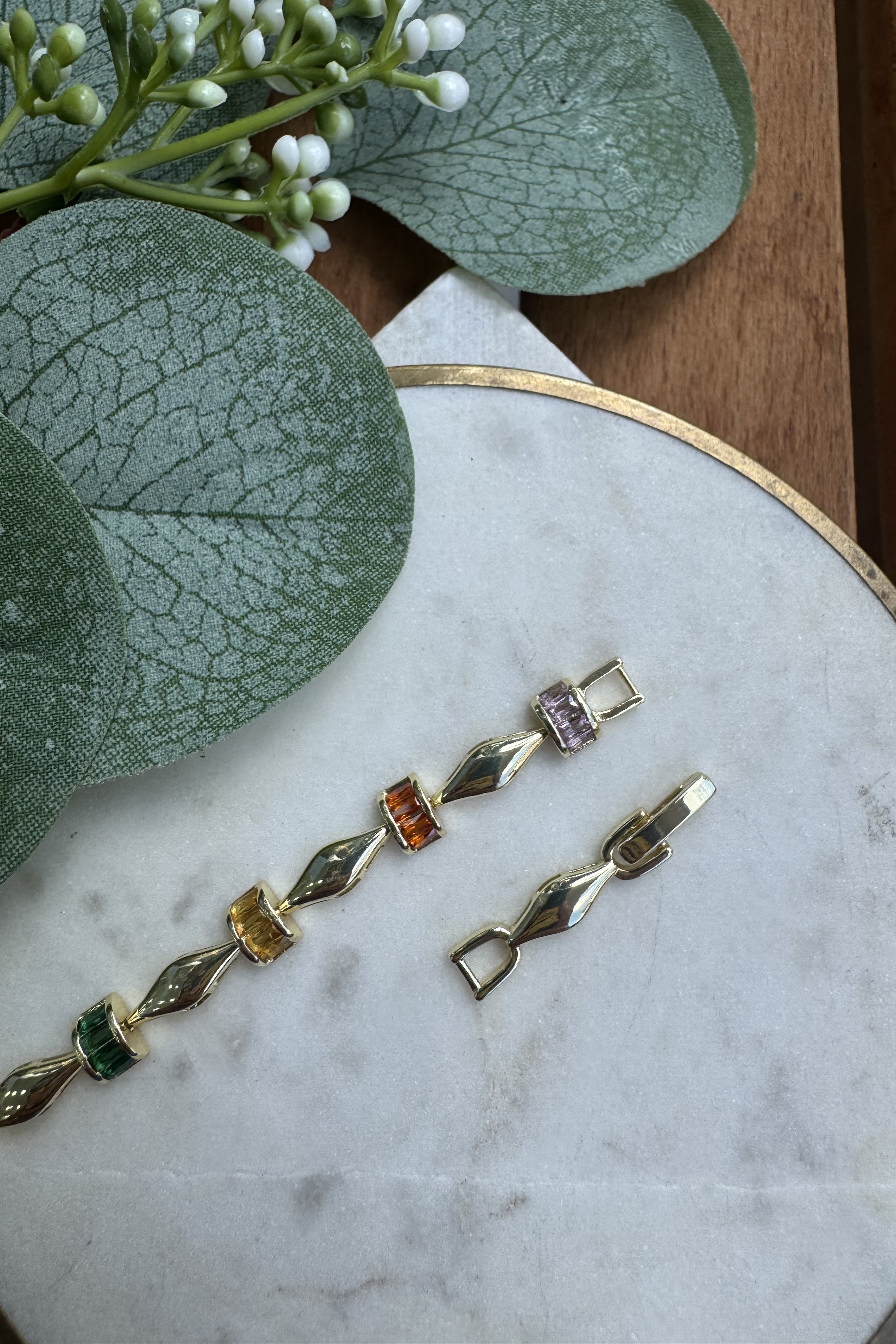 14K Altın Kaplama Renkli Taş Geçişli Bileklik 16.5+2cm