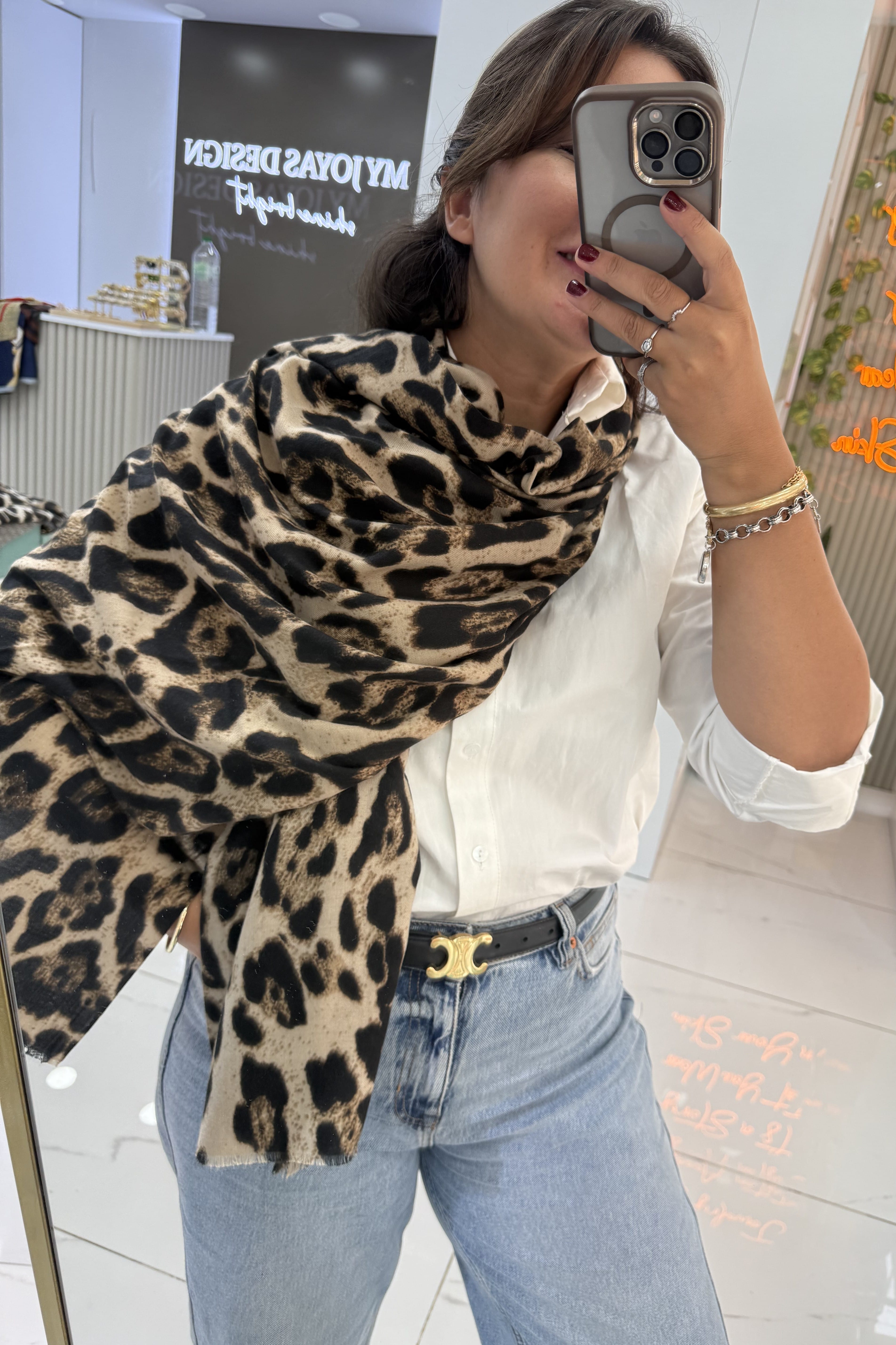 Leopar Desenli Kahve Şal