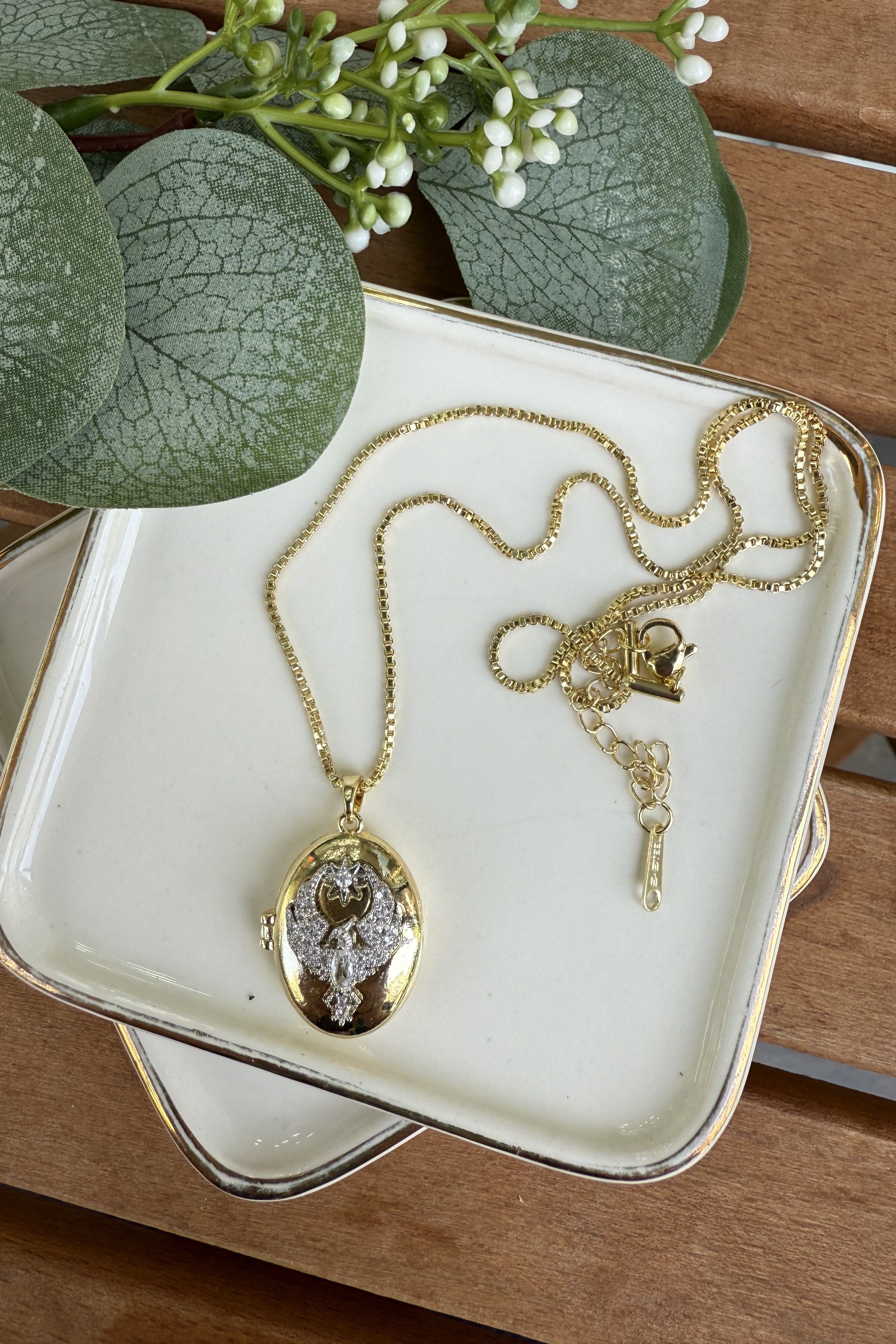 14K Altın Kaplama Kapaklı Anka Kuşu Alya Kolyesi 50cm