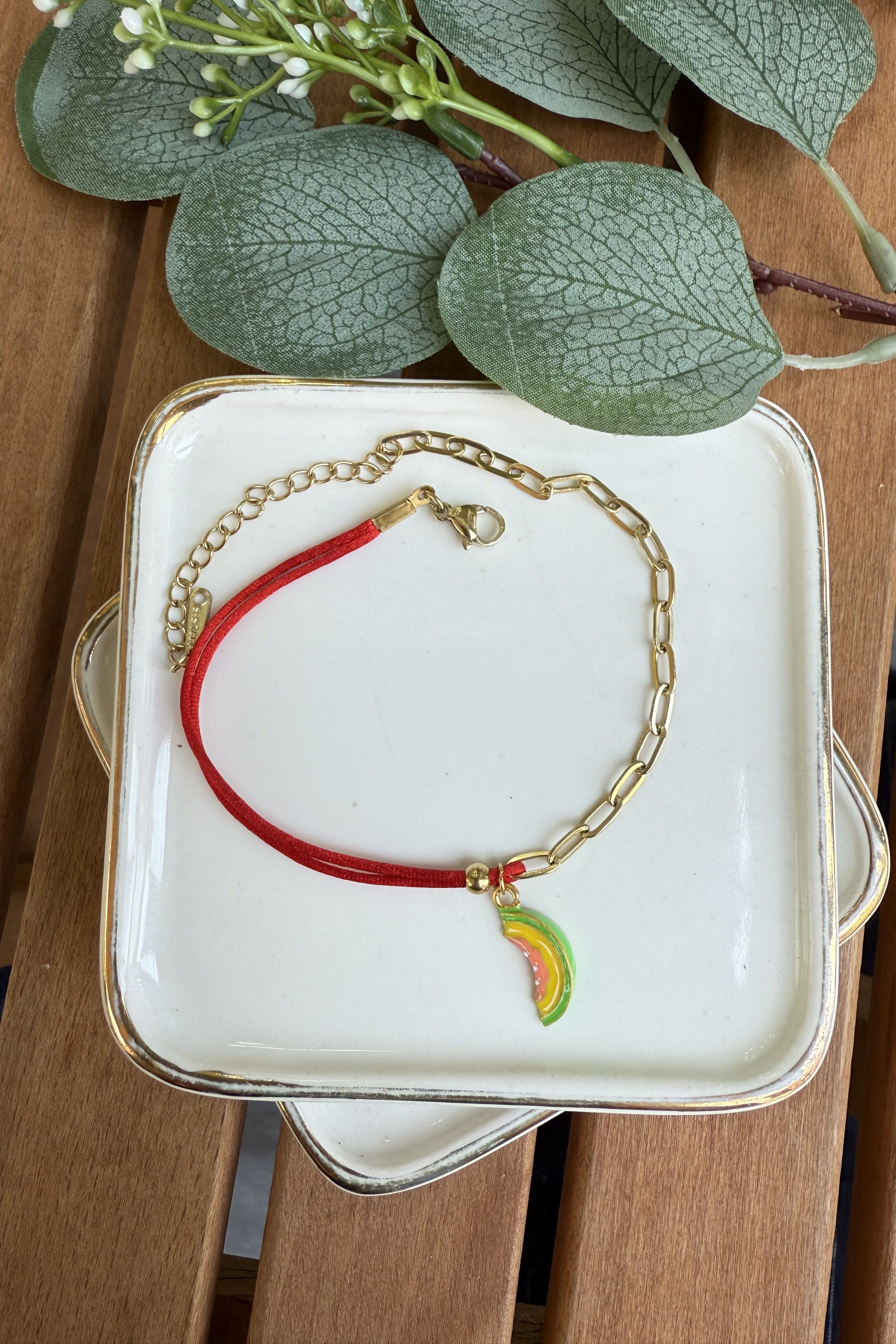 Çelik Kırmızı İpli Mango Halhal 21+5cm