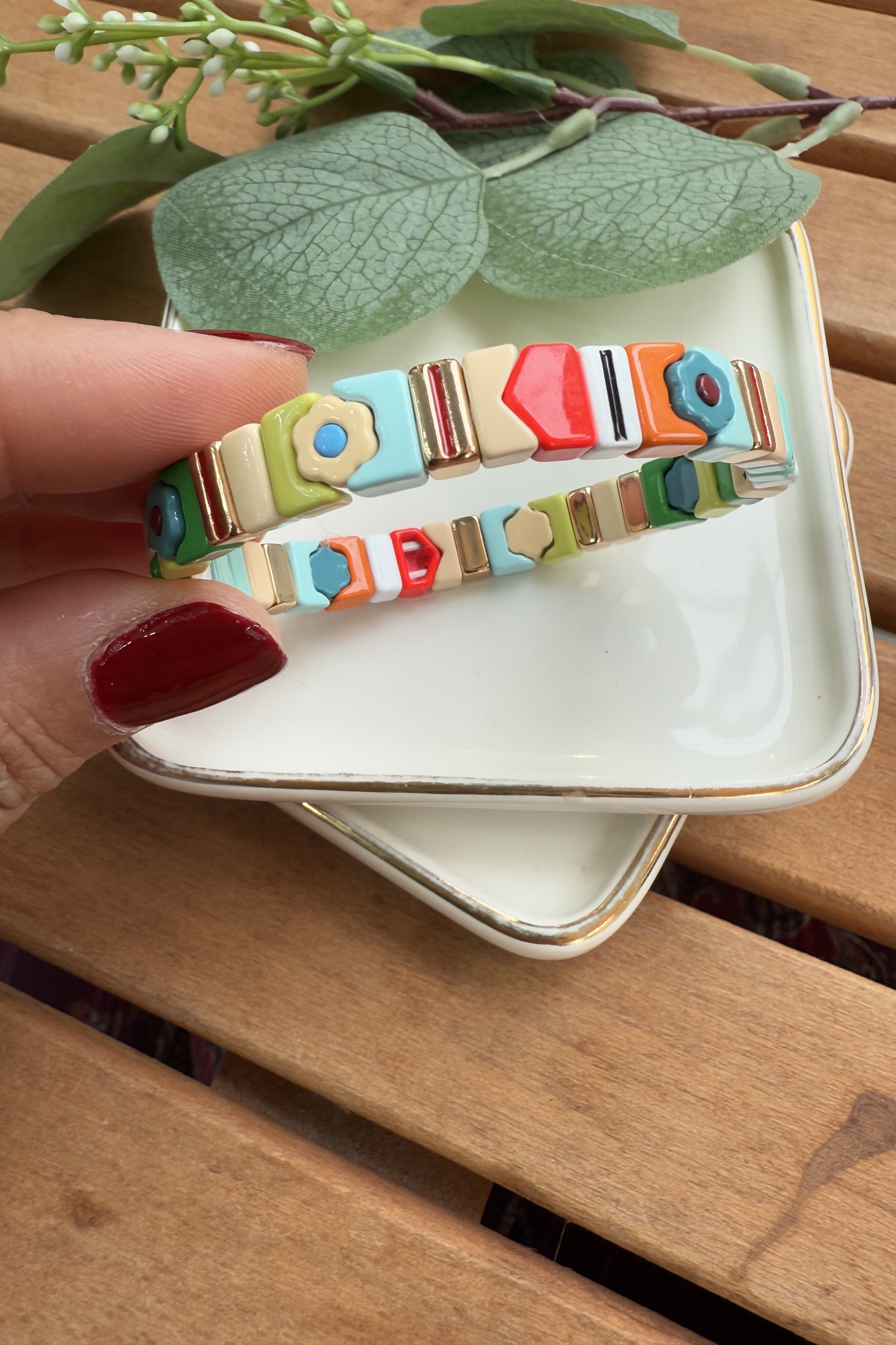 Soft Renkli Çiçekler Domino Bileklik 5.5cm