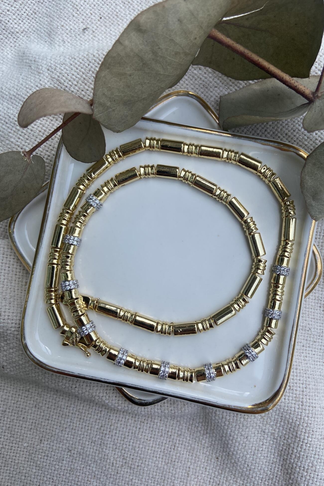14K Altın Kaplama Çift Renkli Serenay Kolyesi 48cm