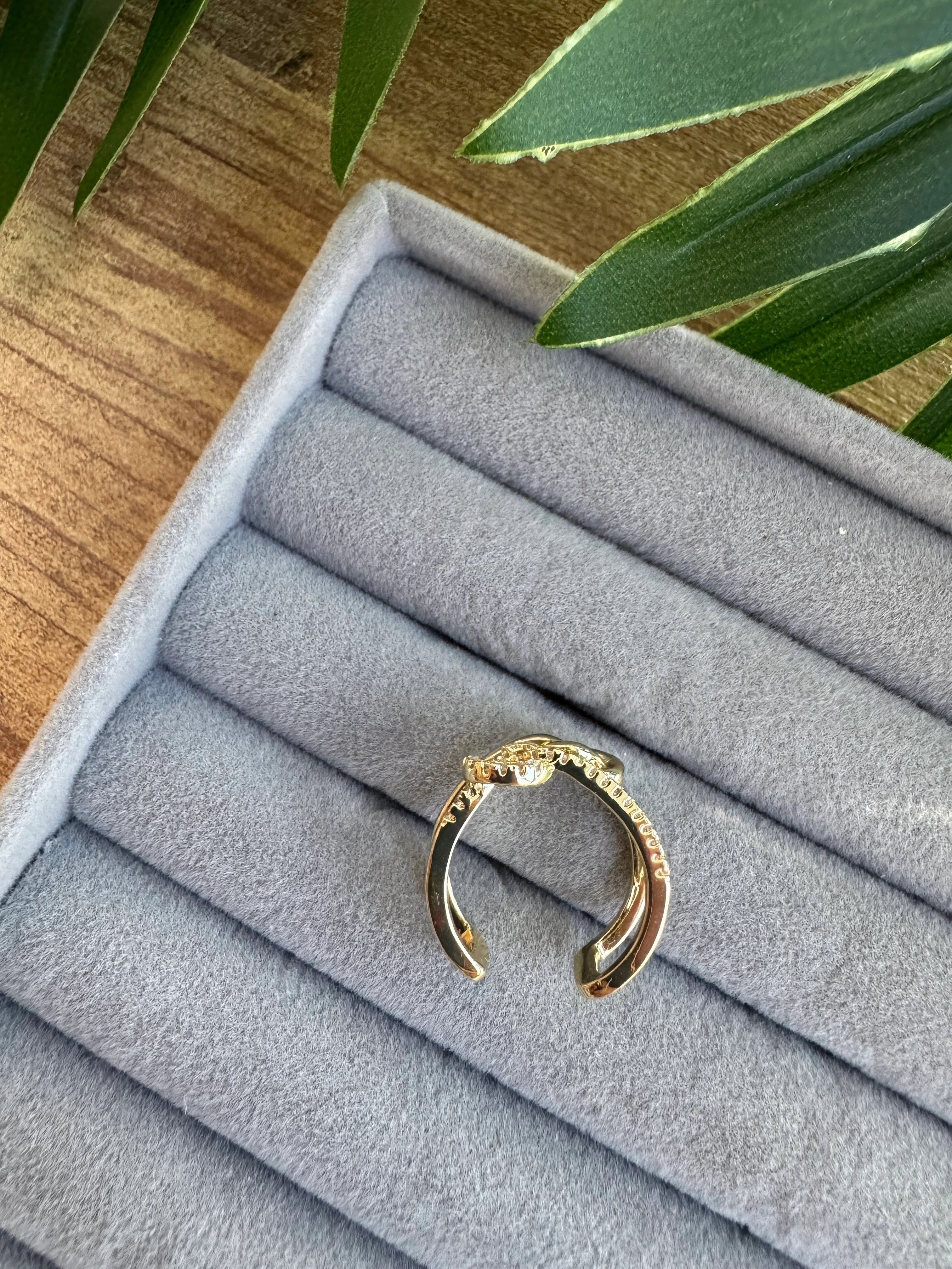 14K Altın Kaplama İkili Taşlı&Taşsız Düğüm Yüzük