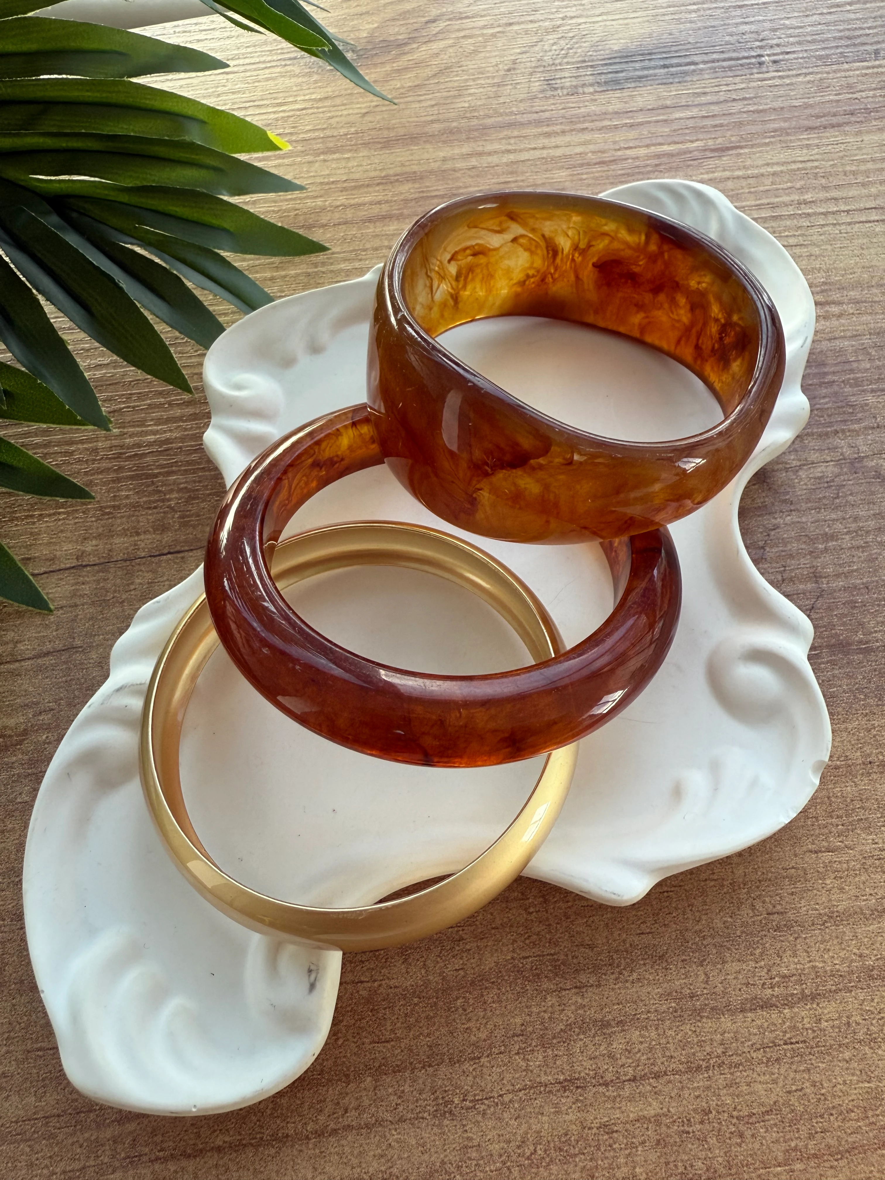 Kahve Akrilik Yuvarlak Form 3'lü Bilezik Seti 6.8cm