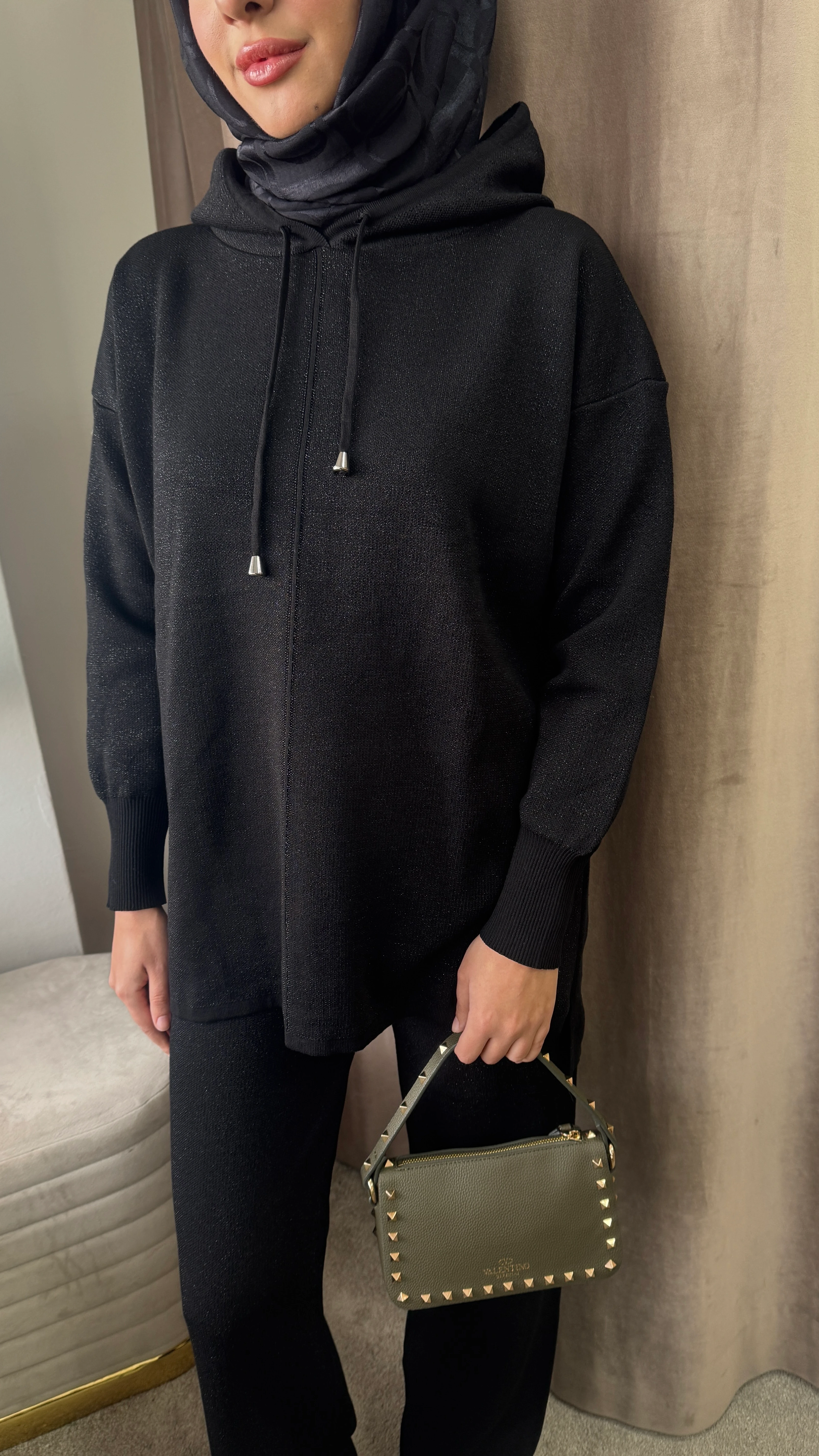 Simli merserize takım •siyah