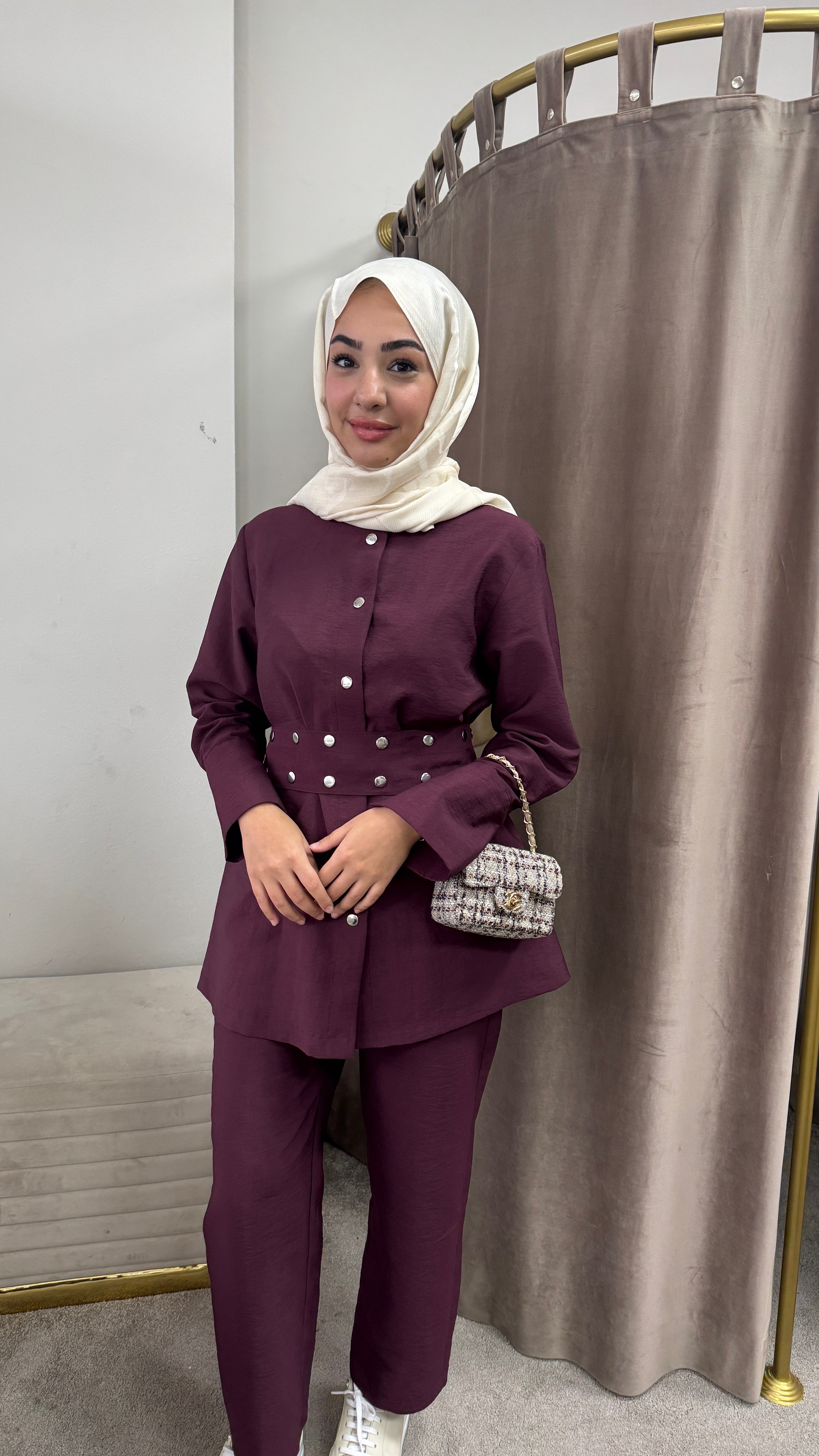 Zımba kemerli takım / bordo