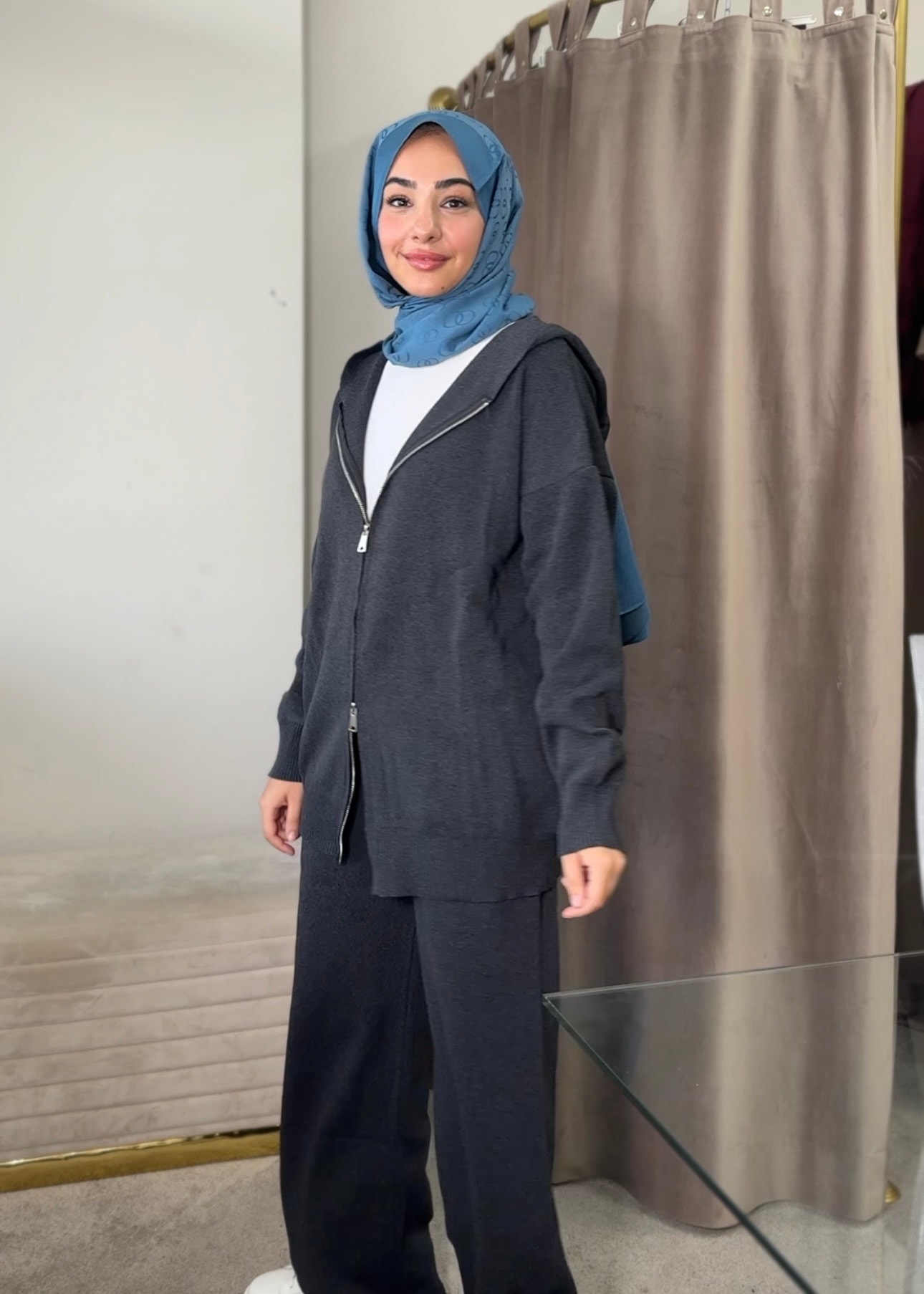 Çift fermuarlı triko takım 