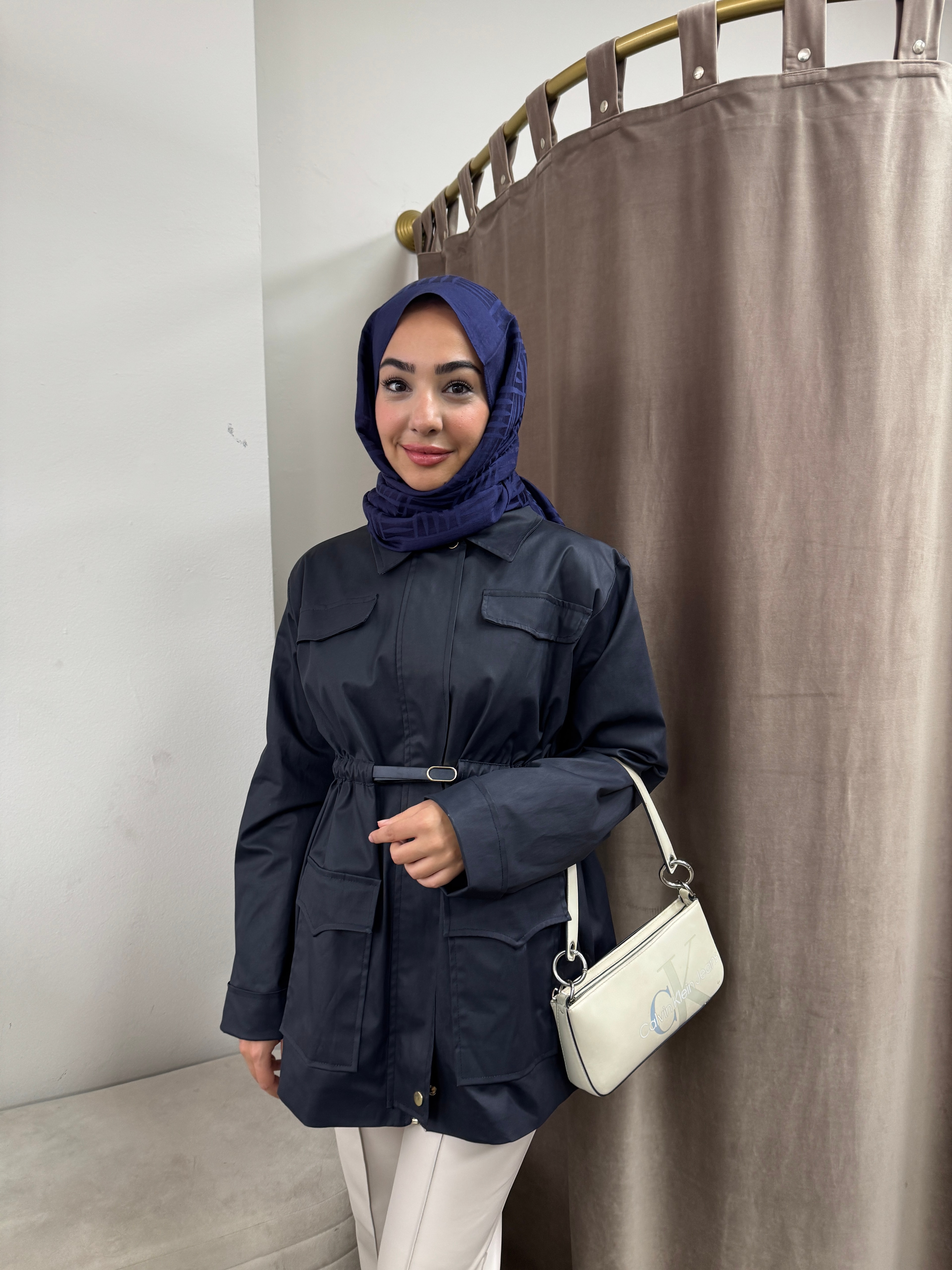 Lacivert Kemerli Ceket