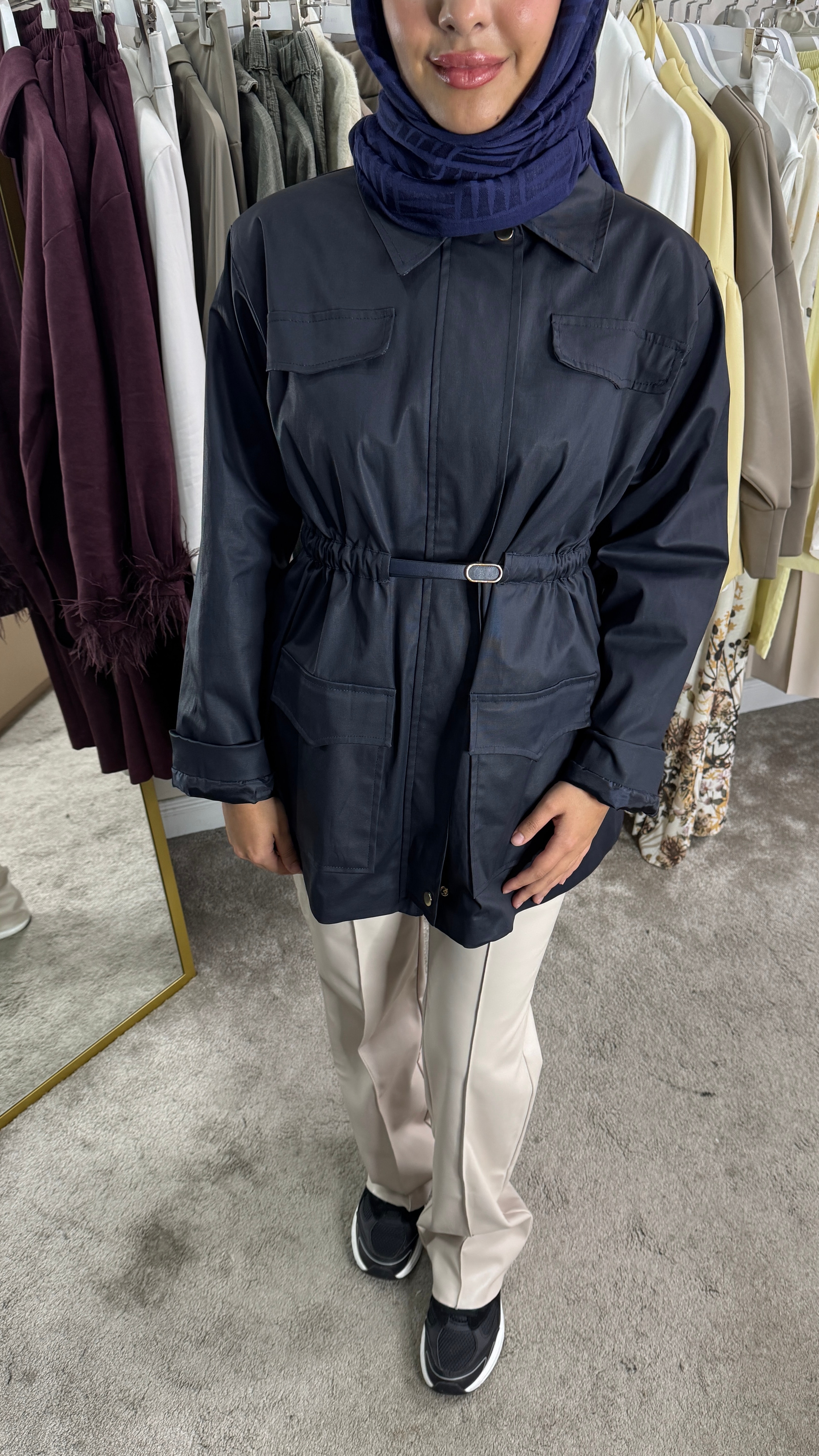 Lacivert Kemerli Ceket