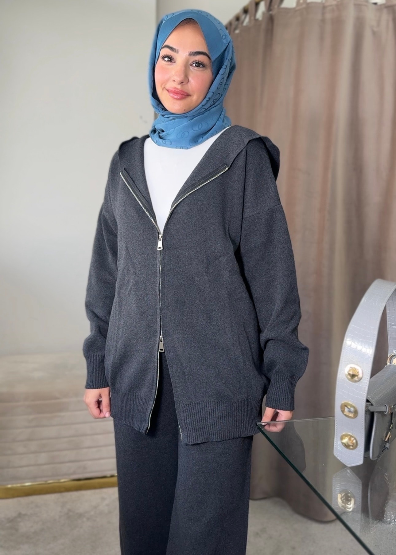 Çift fermuarlı triko takım 