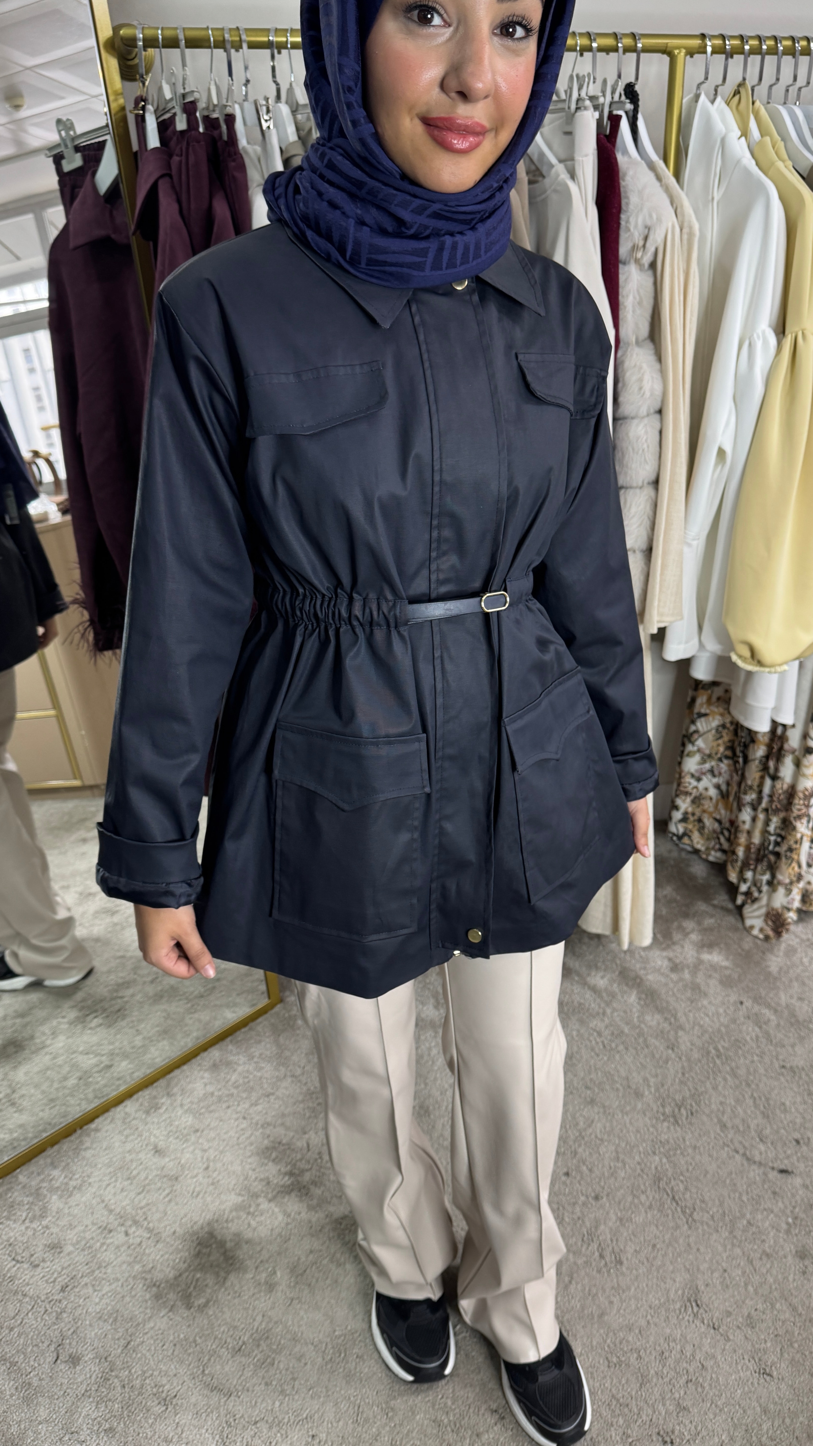 Lacivert Kemerli Ceket