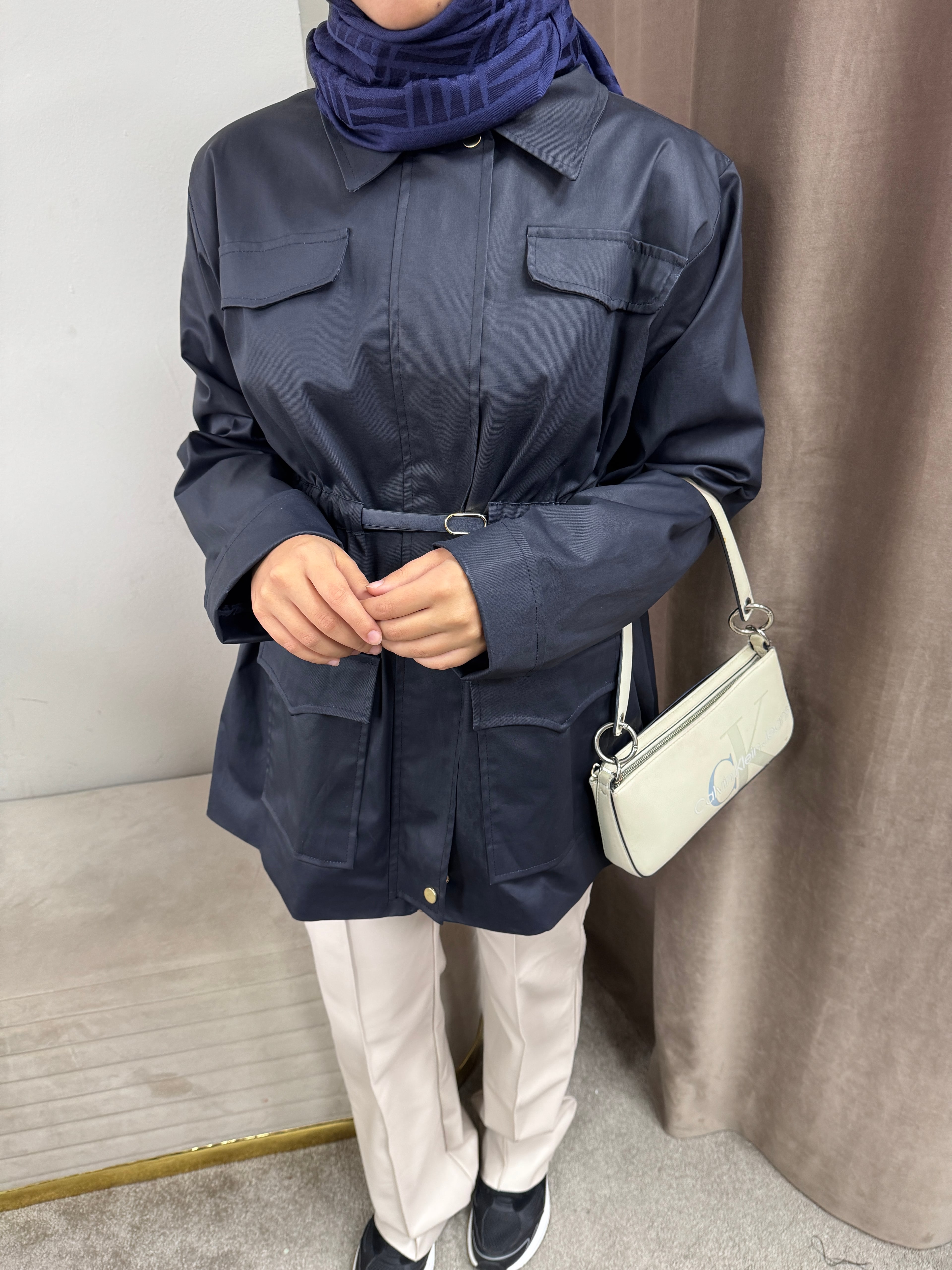 Lacivert Kemerli Ceket