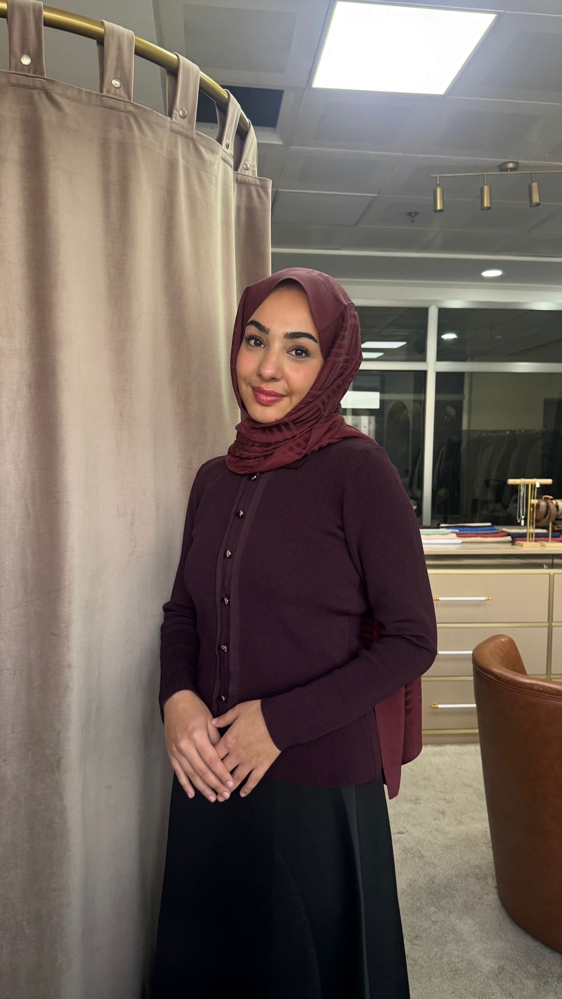 Düğmeli Hırka Bordo