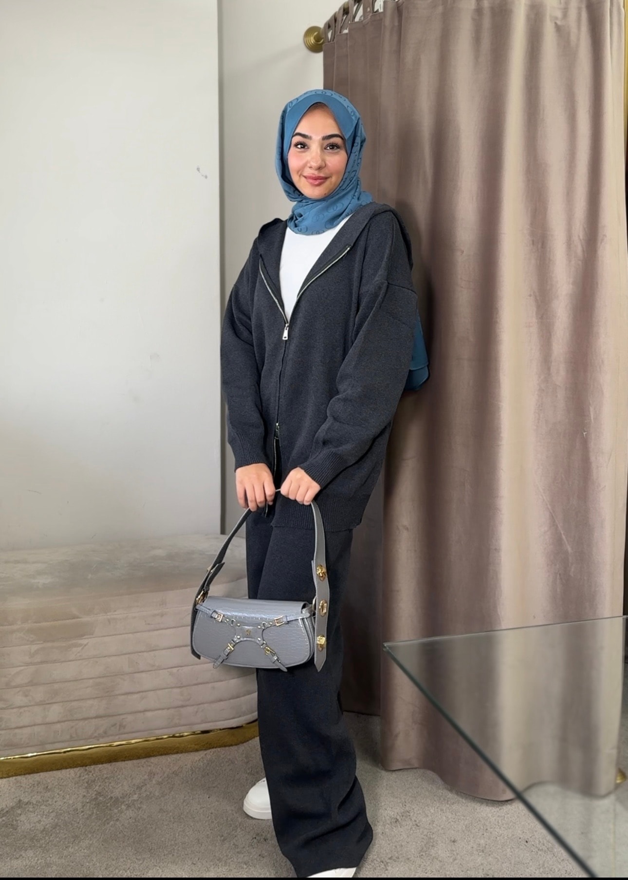 Çift fermuarlı triko takım 