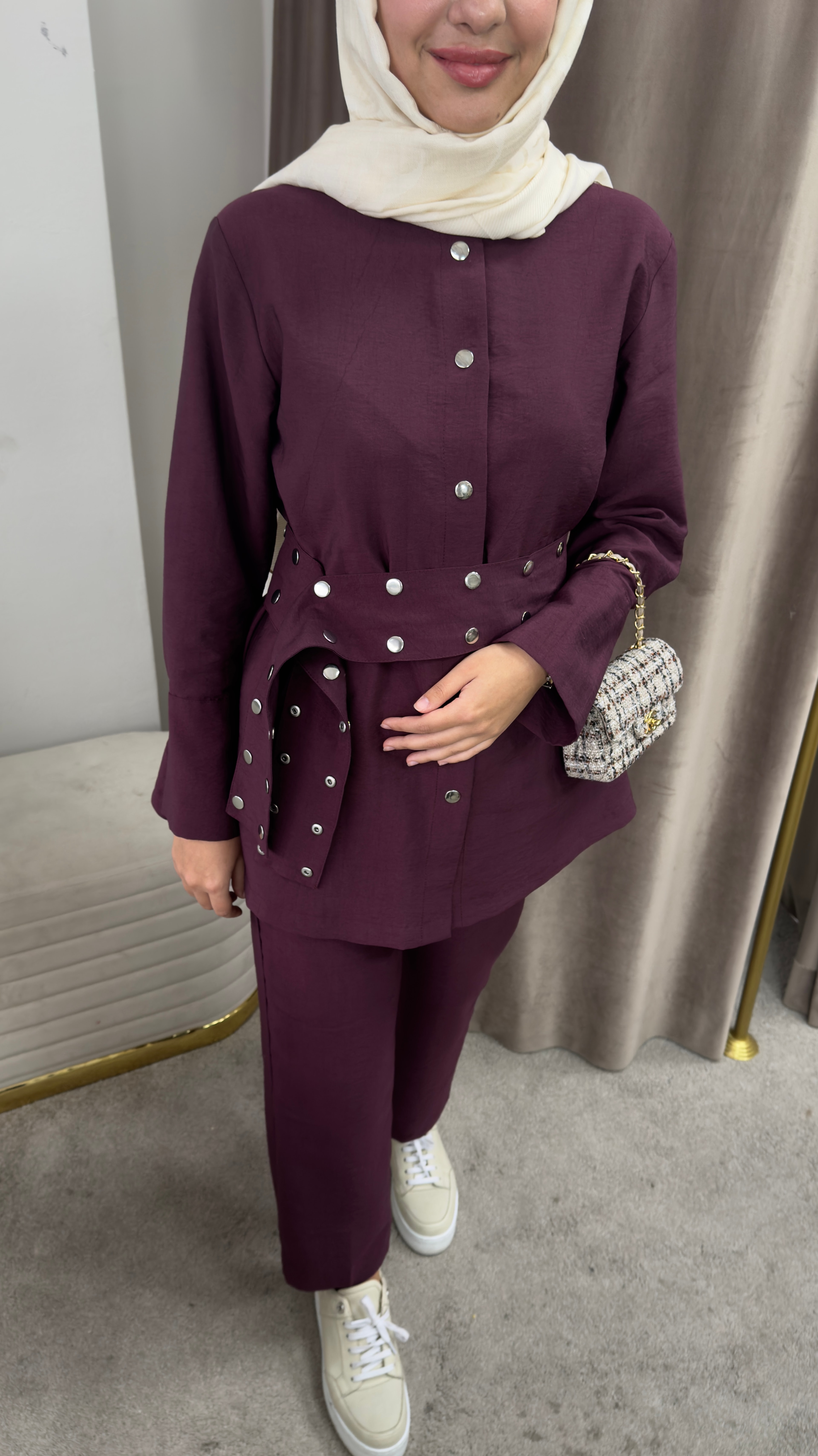 Zımba kemerli takım / bordo