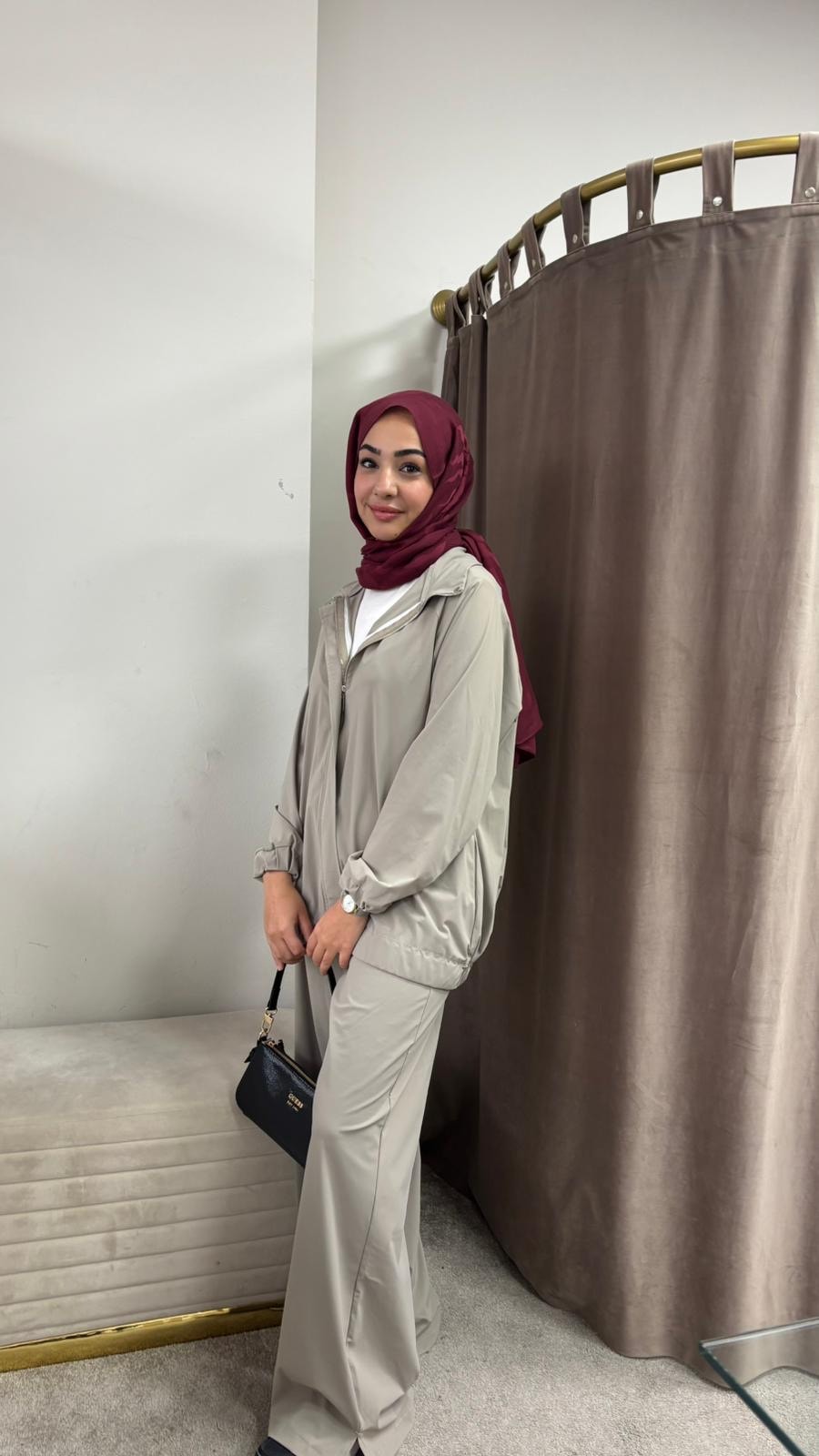 Fermuar detaylı paraşüt takım / bej