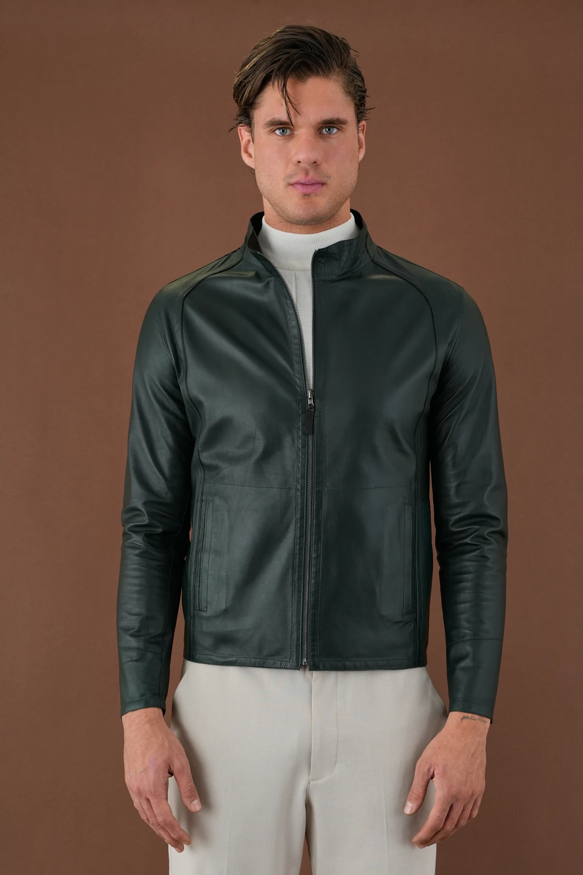 Denzel Yeşil Erkek Deri Mont