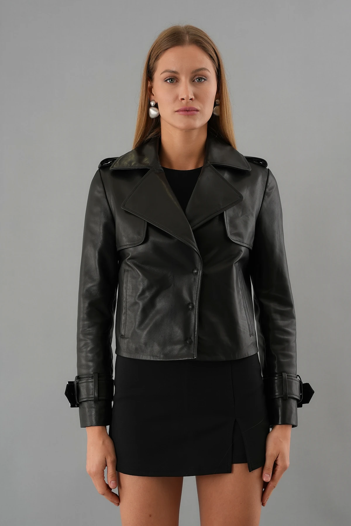 Shay Siyah Kadın Deri Ceket