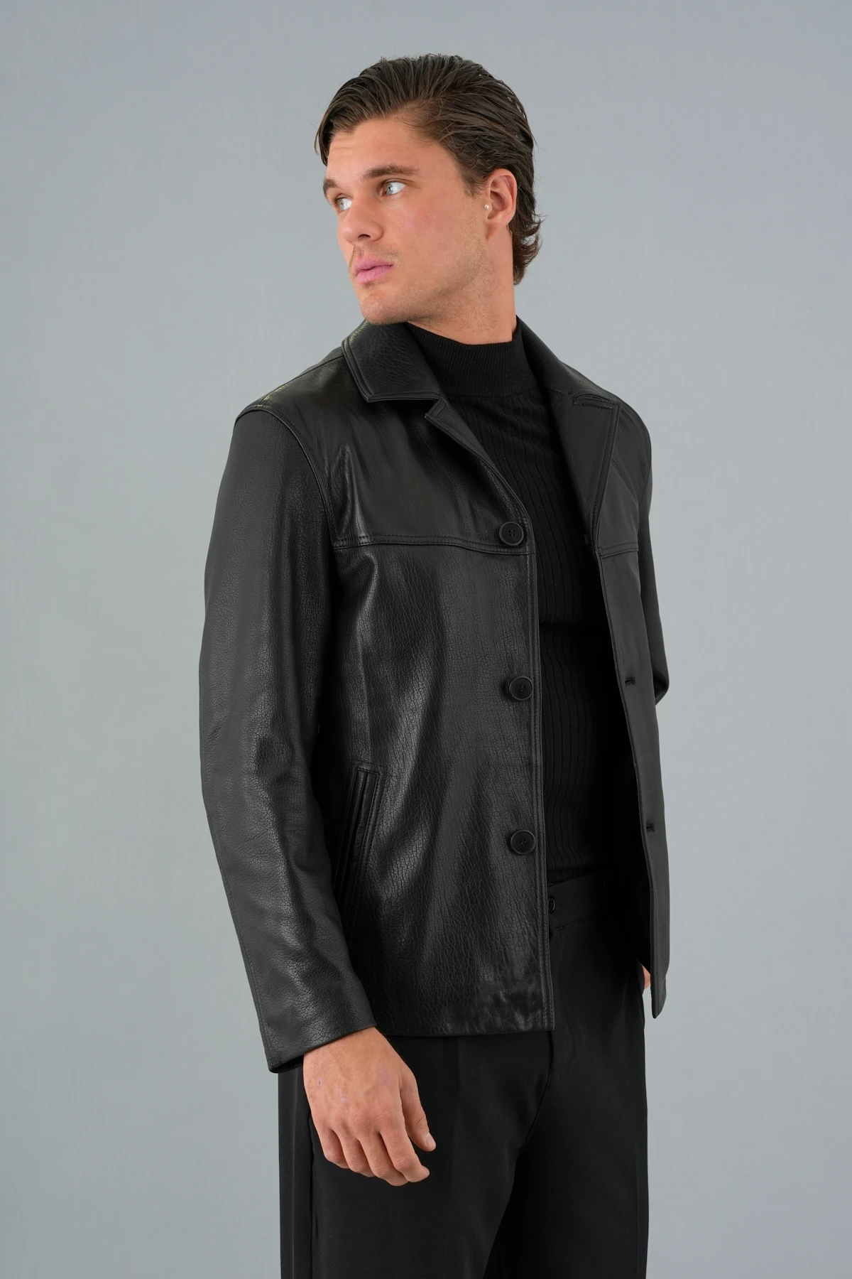 Duncan Siyah Erkek Deri Mont