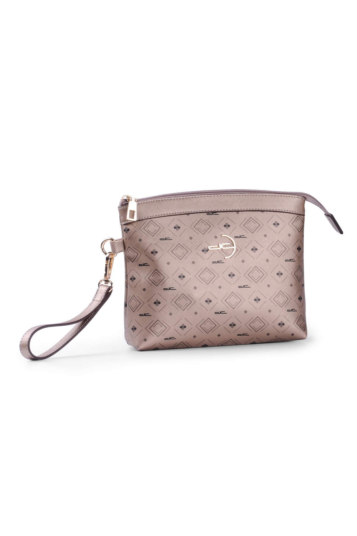 Women's Basic Clutch Bag Monogram Patterned Logo Gold Black