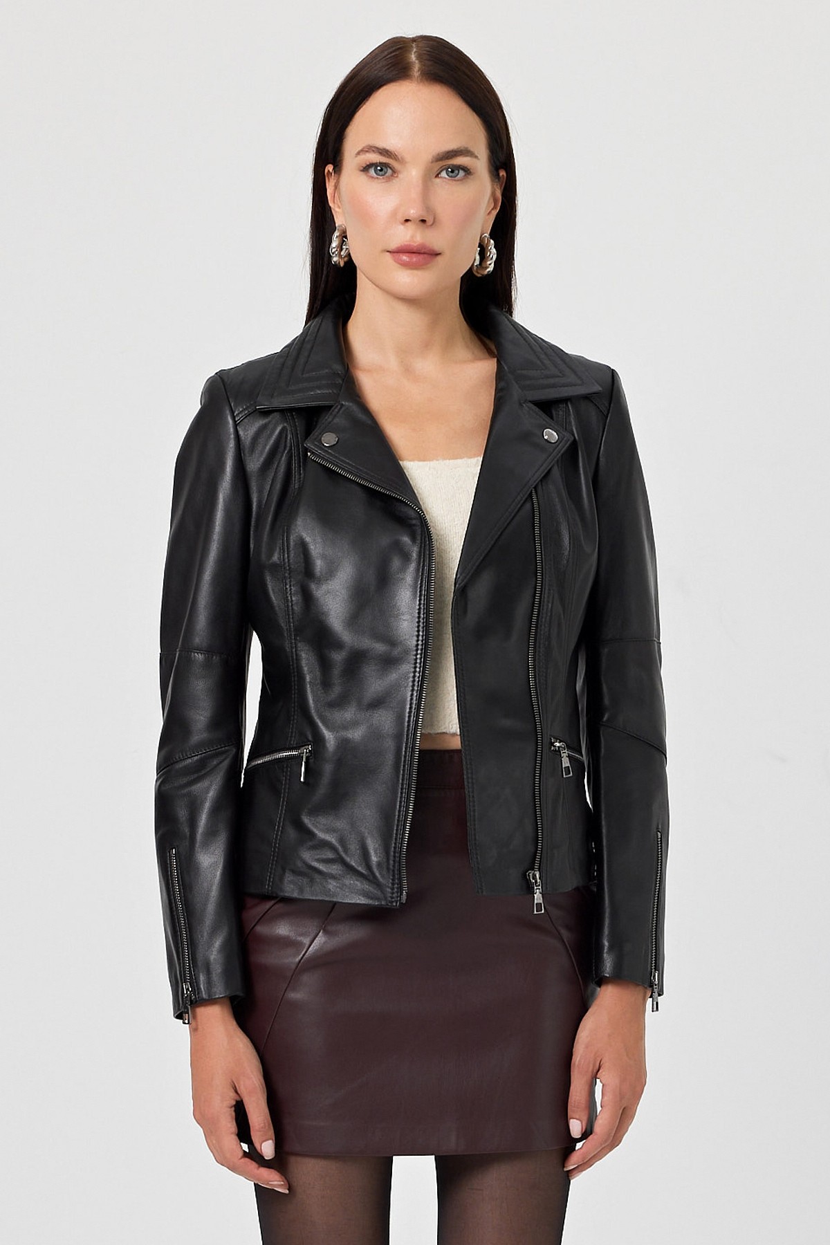 Concetta Women's Black Leather Coat