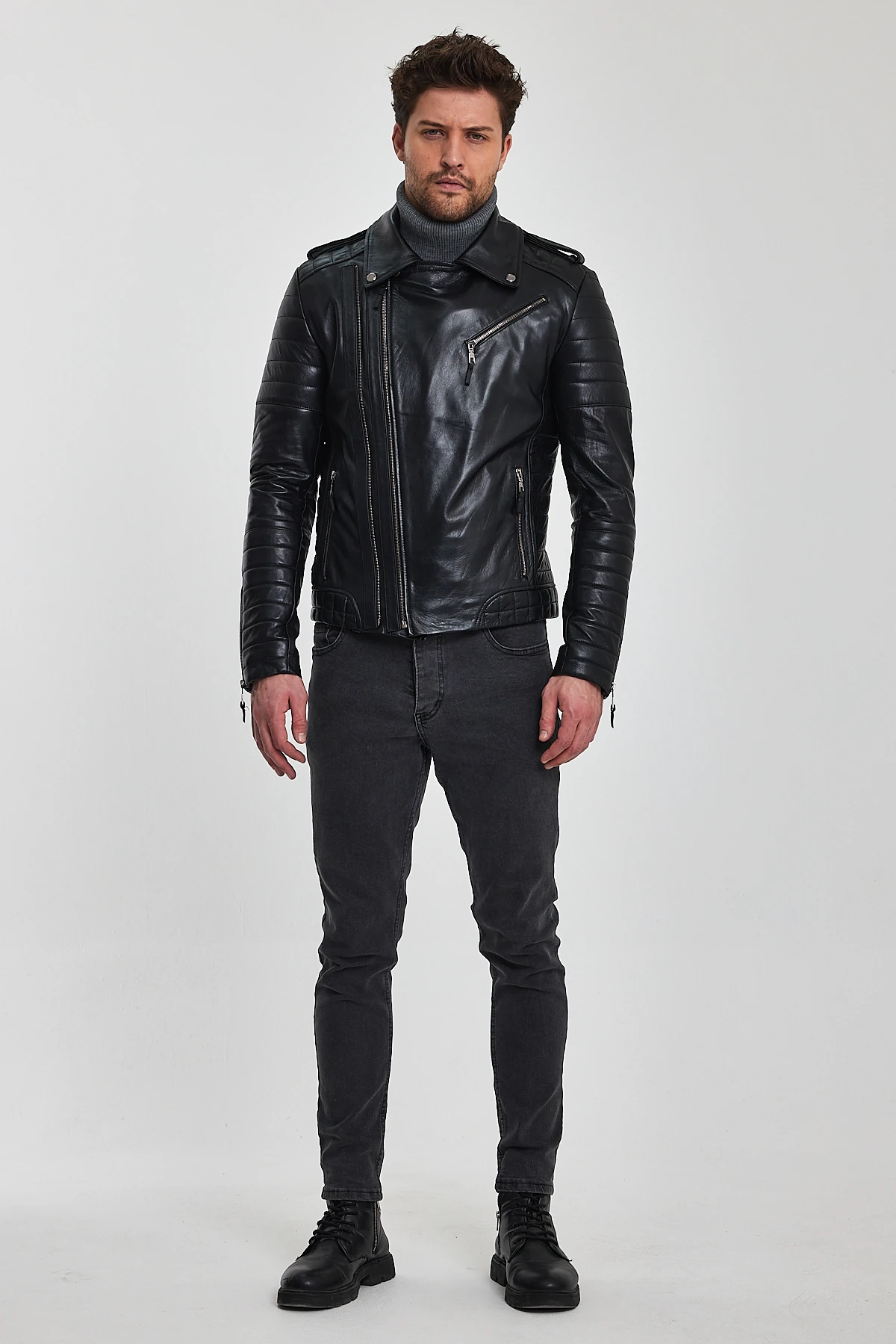 Roberto Erkek Siyah Deri Mont