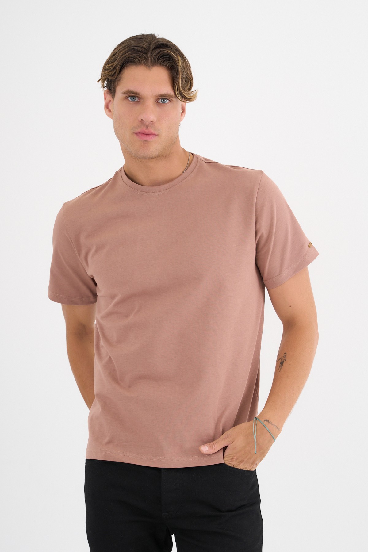 Erkek Kahverengi %100 Pamuklu Standart Kalıp T-Shirt